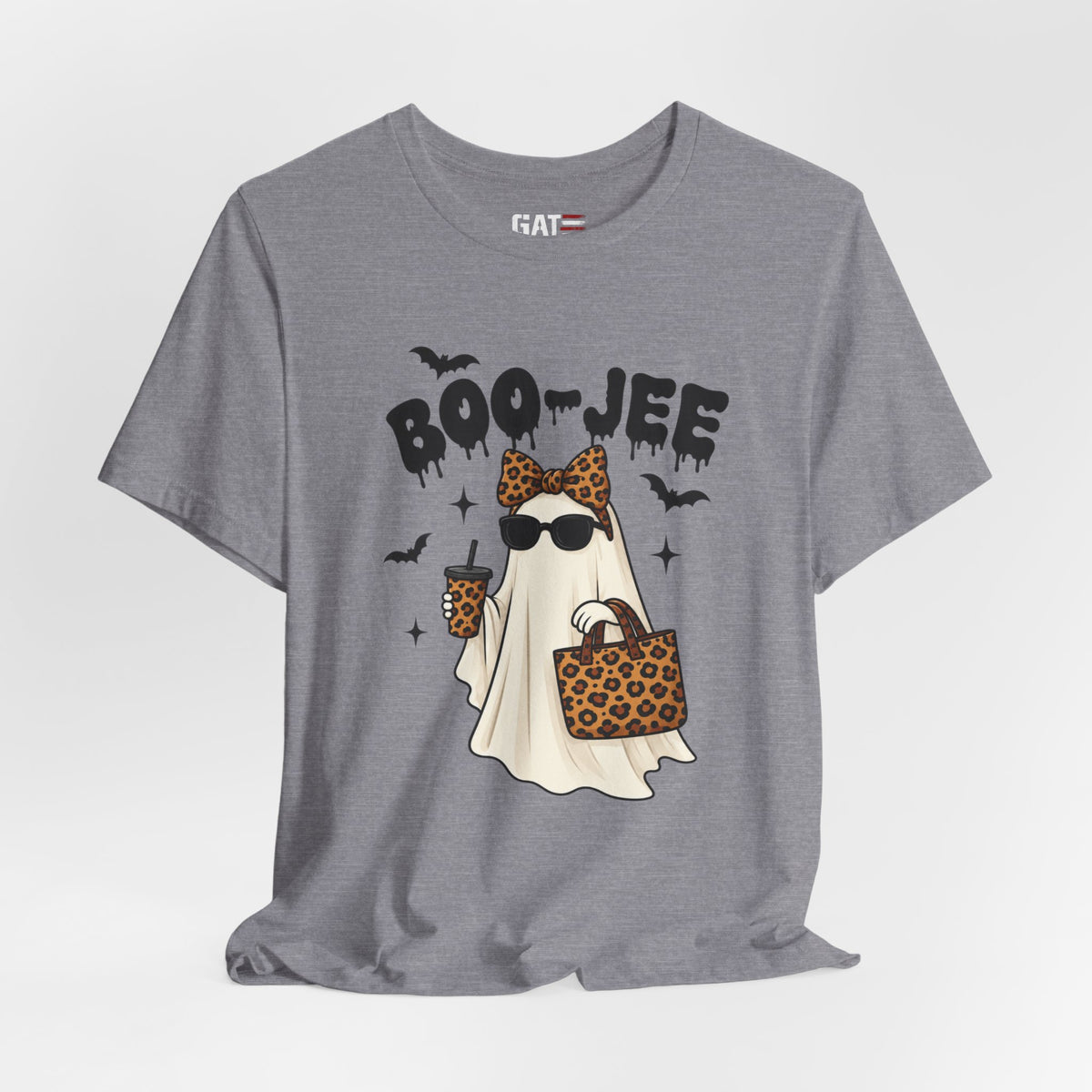 Boo-Jee Leopard Ghost Tee — Cute Halloween Graphic T-Shirt
