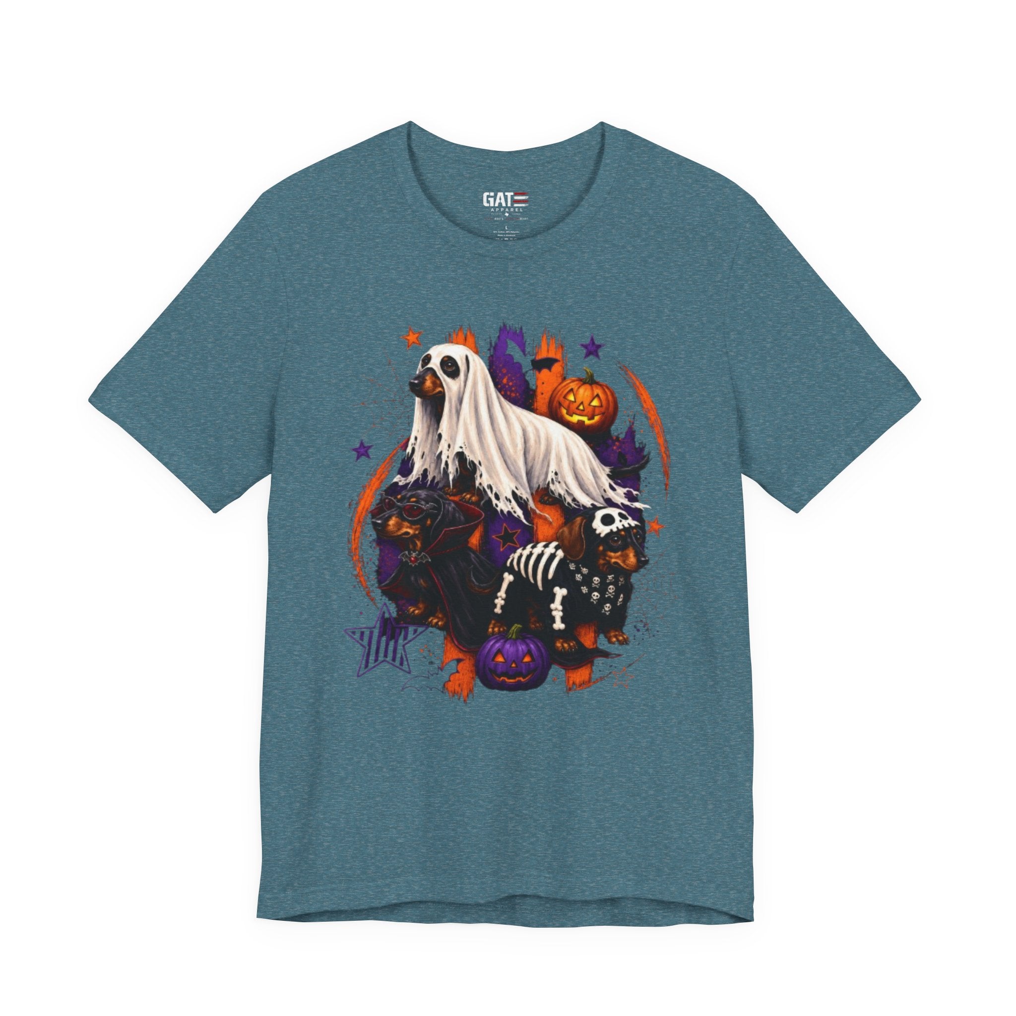 Halloween Dog Costume Tee — Ghost Dog & Pumpkin Crew Short Sleeve Shirt
