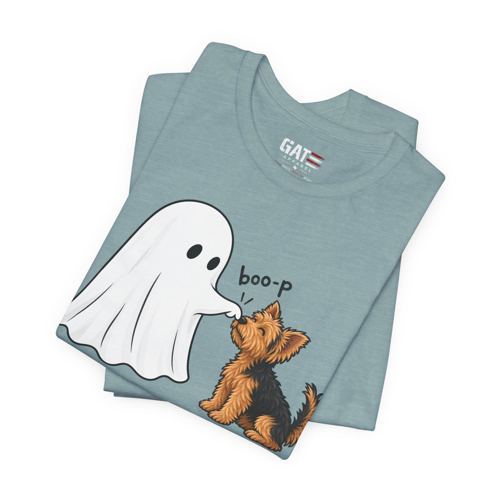 Halloween Ghost & Terrier— "boo-p" Cute Dog Halloween T-Shirt
