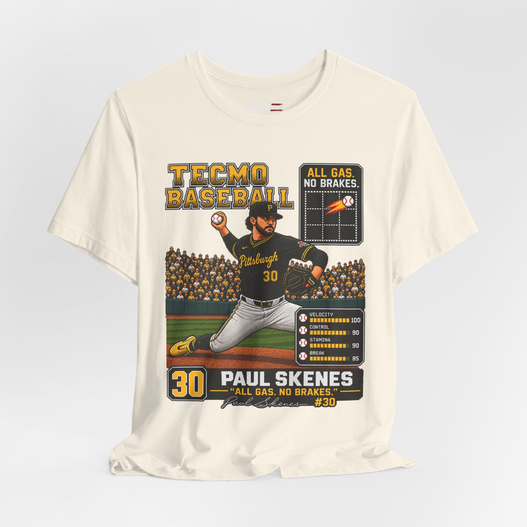 Tecmo Baseball Paul Skenes Tee – "All Gas, No Brakes" Vintage Baseball T-Shirt
