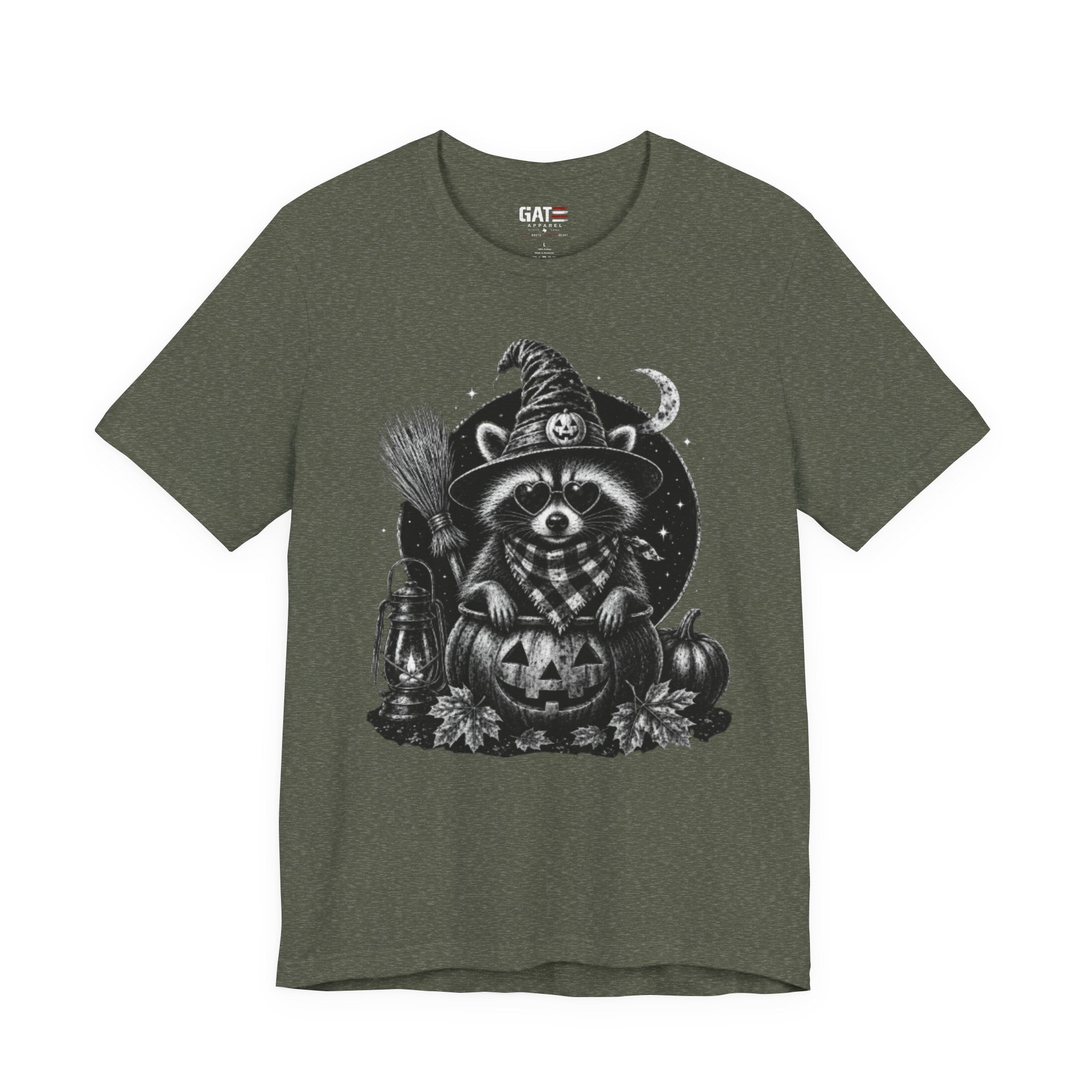 Halloween Raccoon Witch T‑Shirt — Cute Spooky Pumpkin Tee