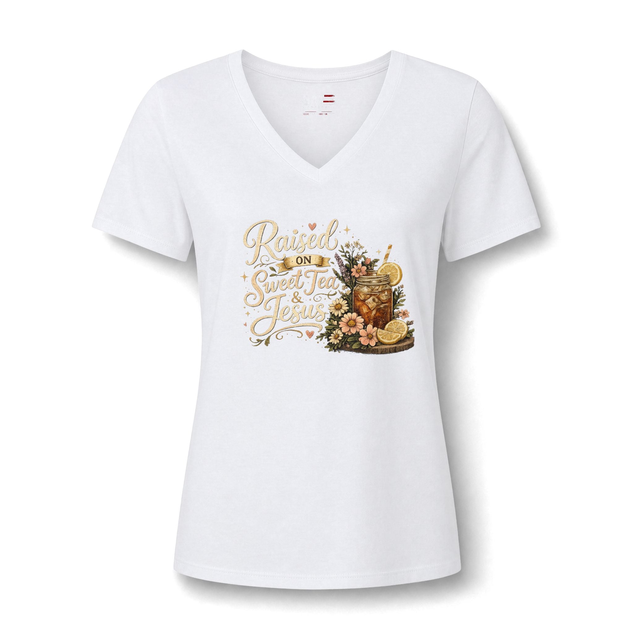 Raised on Sweet Tea V-Neck Tee — Southern Floral Graphic Shirt