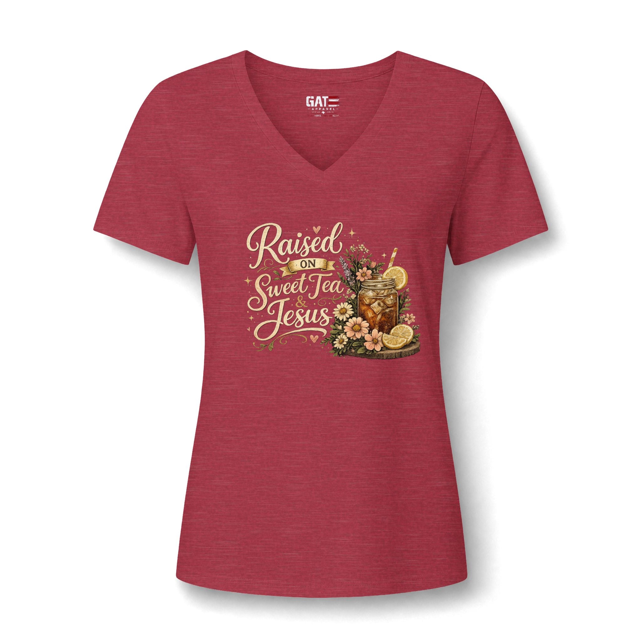 Raised on Sweet Tea V-Neck Tee — Southern Floral Graphic Shirt
