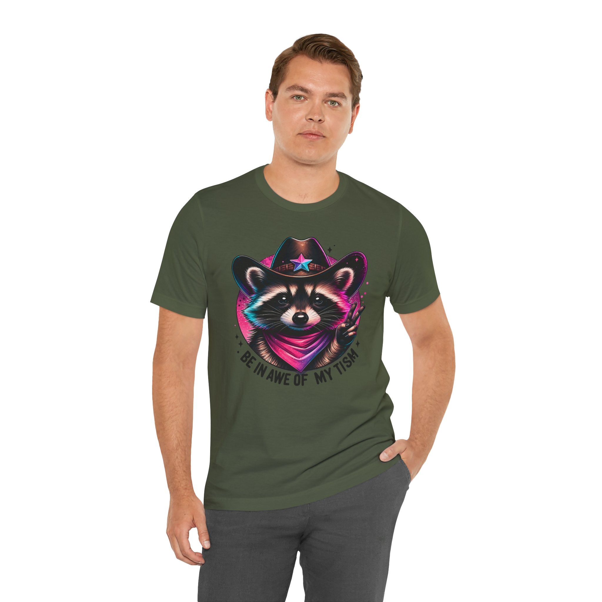 Raccoon Cowboy Graphic Tee – "Be in Awe of My Tism" Cute Western Animal T-Shirt