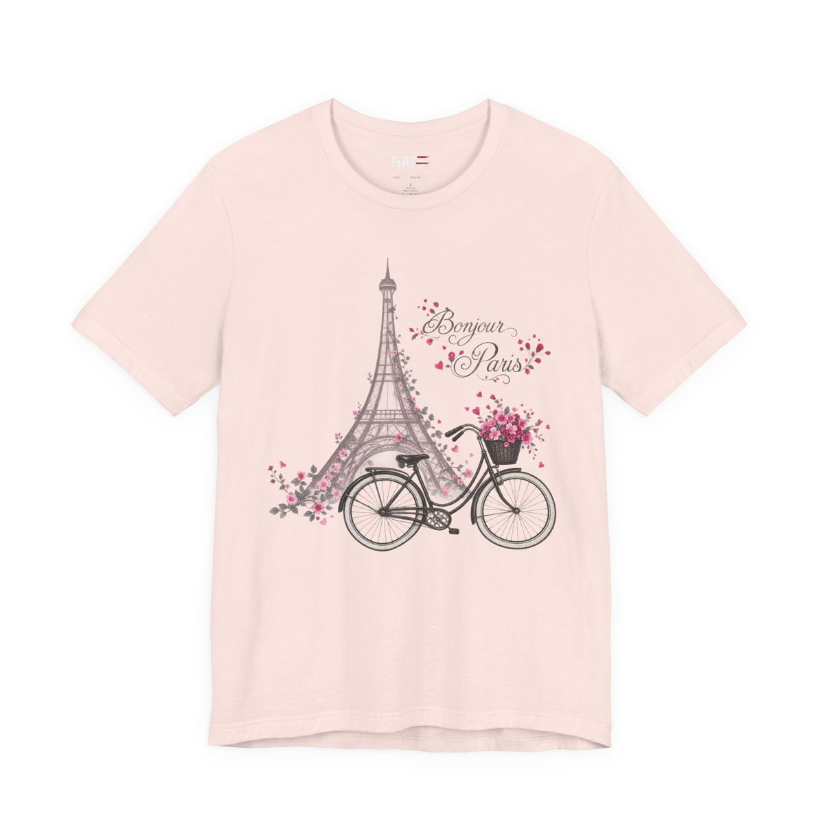 Bonjour Paris Eiffel Tower bicycle and floral graphic T-shirt - product image 3