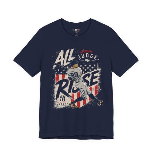 Aaron Judge All Rise Shirt, New York Baseball Patriotic Graphic Tee, Vintage USA Flag Baseball Fan Gift