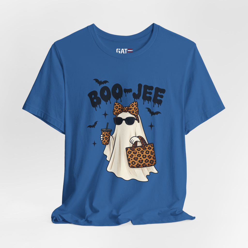 Boo-Jee Leopard Ghost Tee — Cute Halloween Graphic T-Shirt