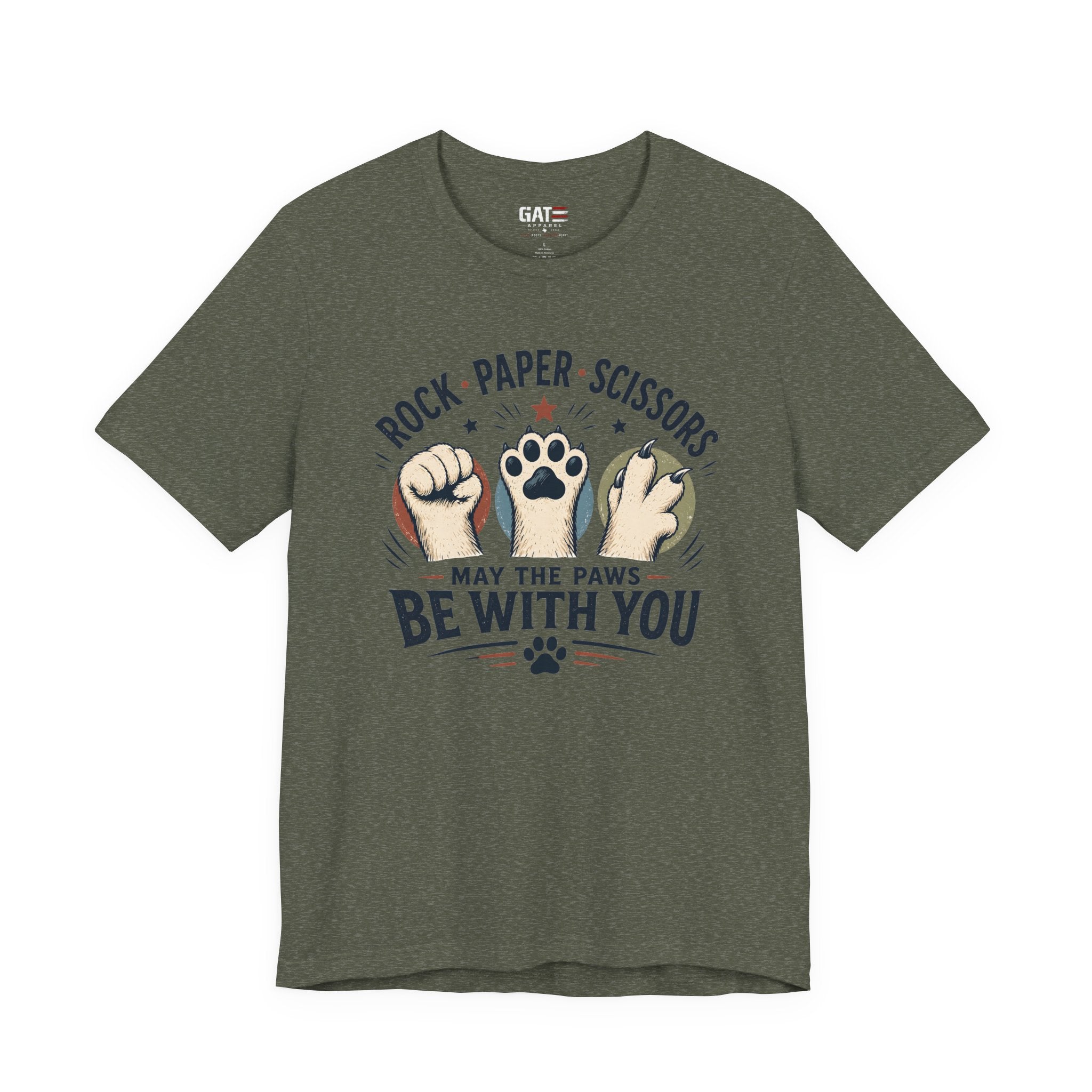 Rock Paper Scissors Cat Shirt, May The Paws Be With You Tee, Funny Cat Lover Gift, Cute Pet Paw Graphic Tee, Cat Mom Dad Shirt