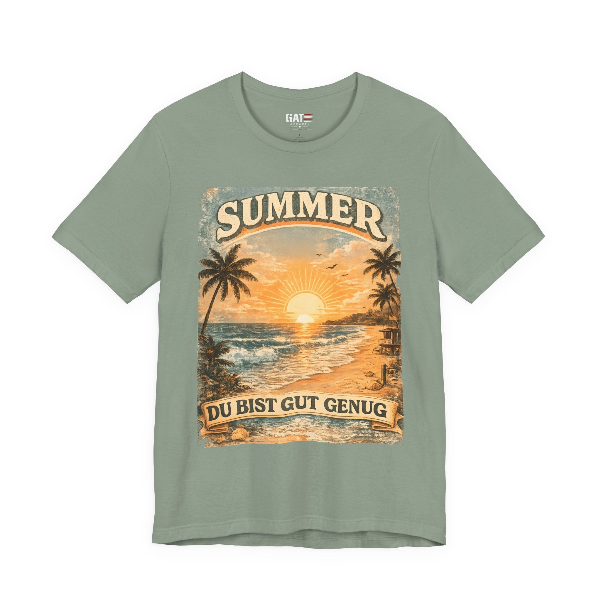 Du Bist Gut Genug Shirt, You Are Enough Tee, Summer Beach Sunset Graphic Shirt, German Quote Retro Aesthetic Tee