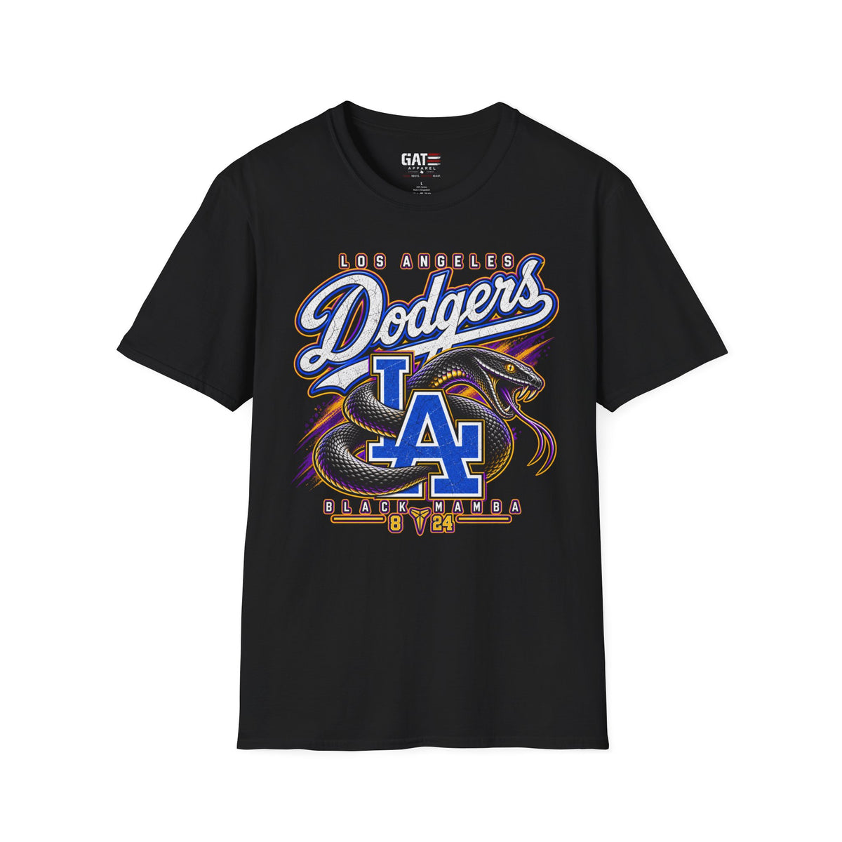 Kobe Bryant Dodgers LA Black Mamba tribute T-shirt, black front view