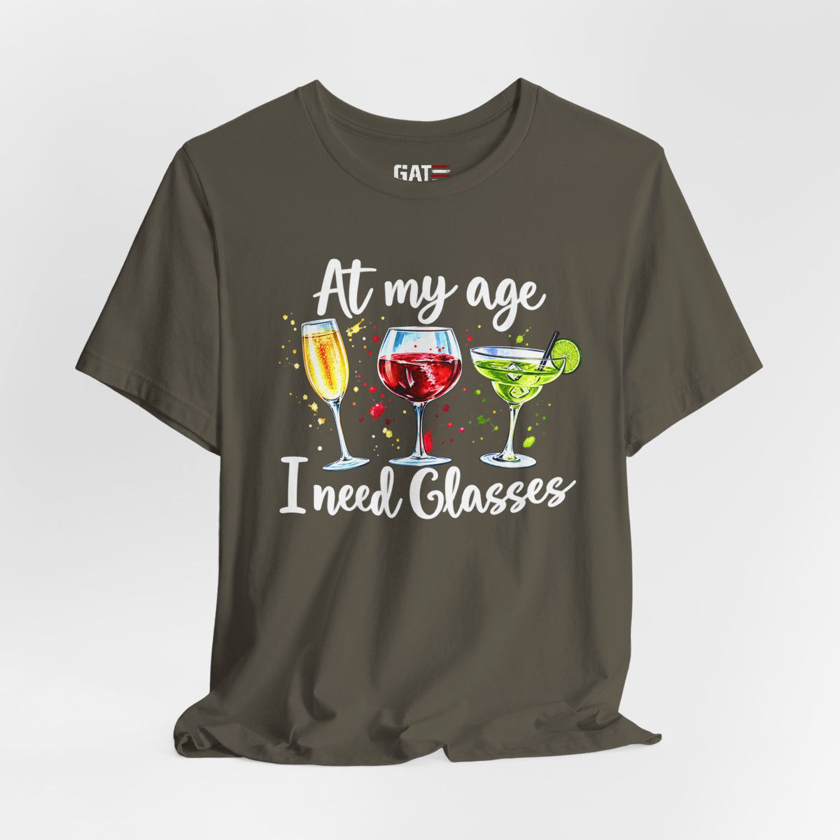 At My Age I Need Glasses humorous cocktail glasses graphic T-shirt - product image 33