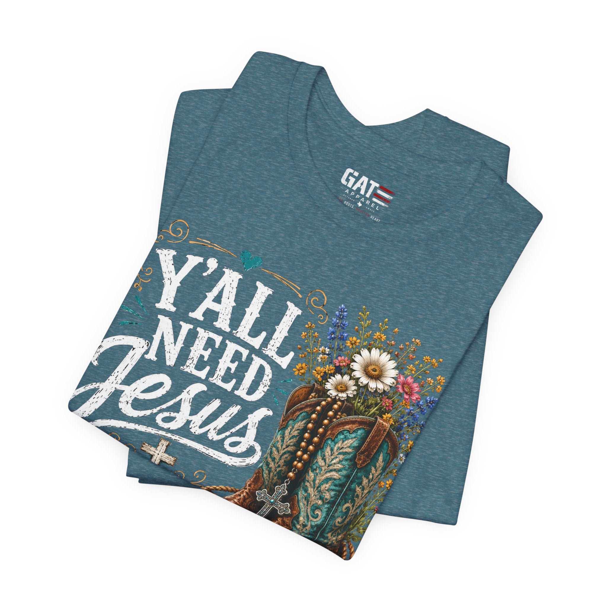 Y'all Need Jesus Shirt, Christian Western Shirt, Cowgirl Faith Tee, Cowboy Boots Floral Shirt, Country Christian Gift for Women