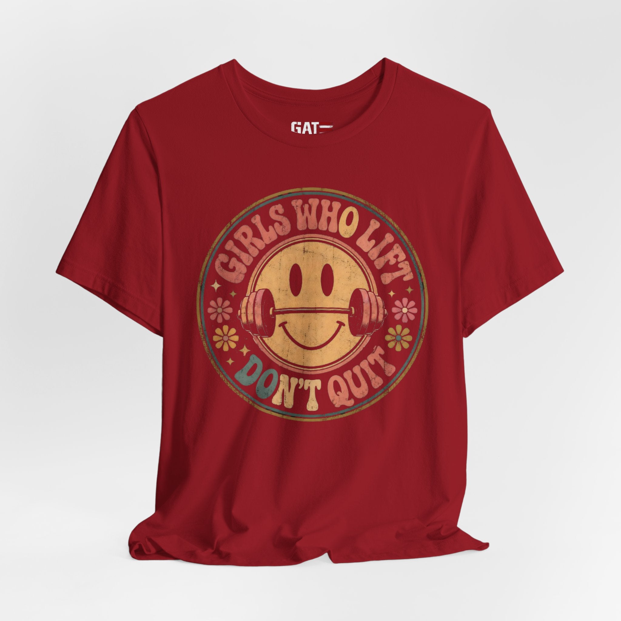 Girls Who Lift Don't Quit Shirt, Retro Smiley Face Gym Tee, Cute Fitness Shirt, Weightlifting Shirt, Workout Gift for Women