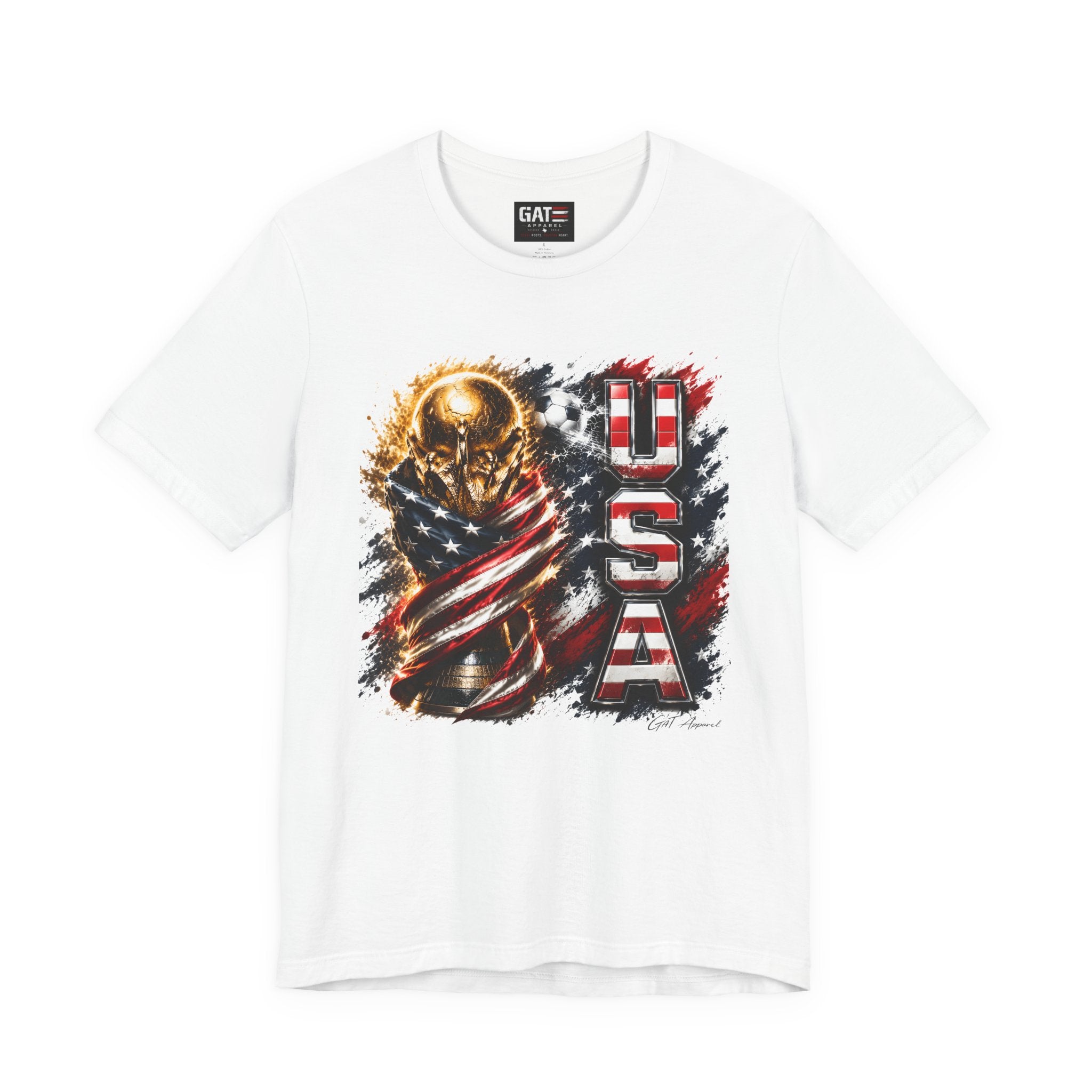 Team USA World Cup Patriotic World Cup Trophy Tee with American Flag & Bold USA Design