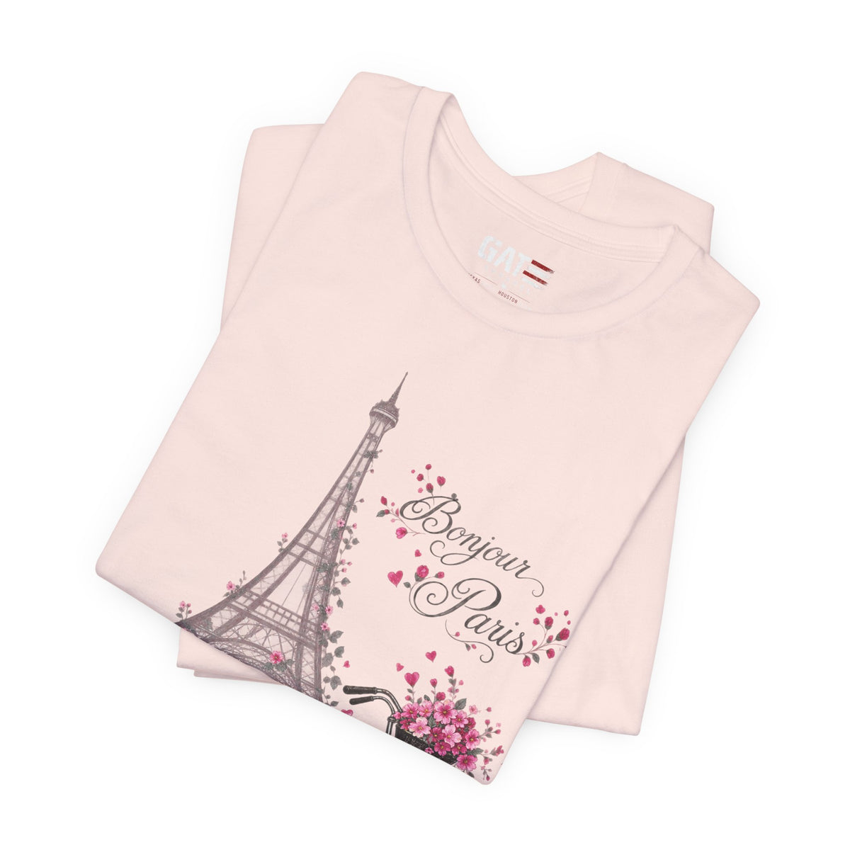 Bonjour Paris Eiffel Tower bicycle and floral graphic T-shirt - product image 24