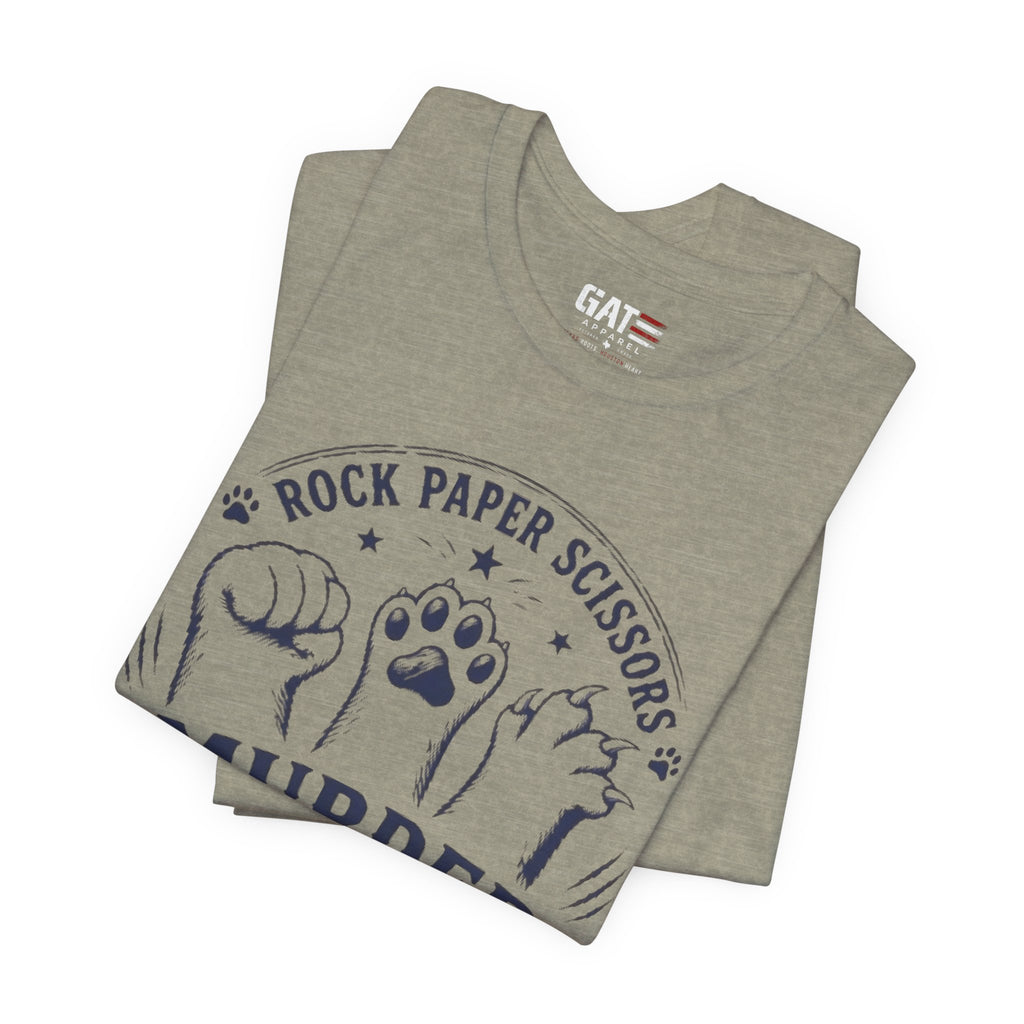 Rock Paper Scissors Murder Mittens Shirt, Funny Cat Lover Tee, Cat Paw Graphic T-Shirt, Cute Cat Mom Gift, Murder Mittens