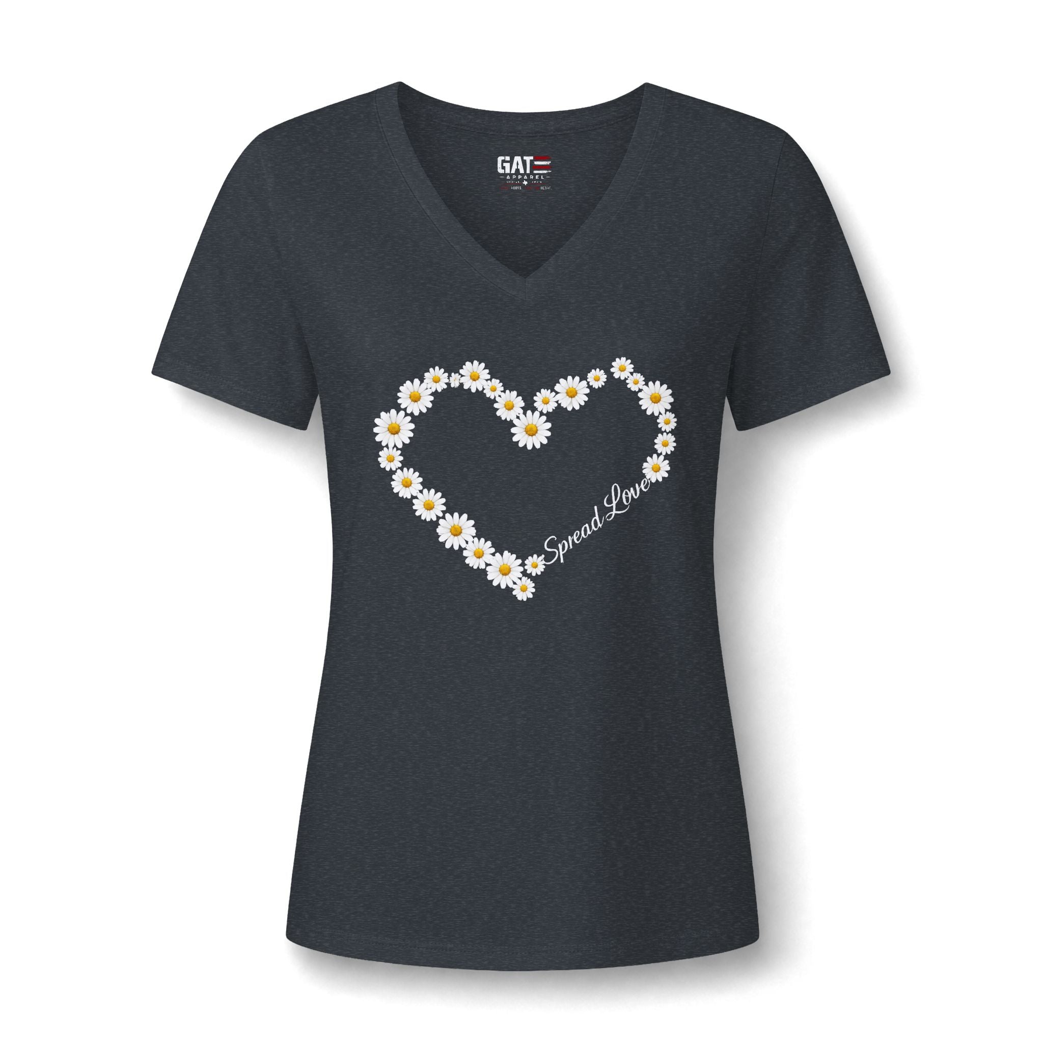 Women's Daisy Heart V-Neck Tee — 'Spread Love' Floral Graphic