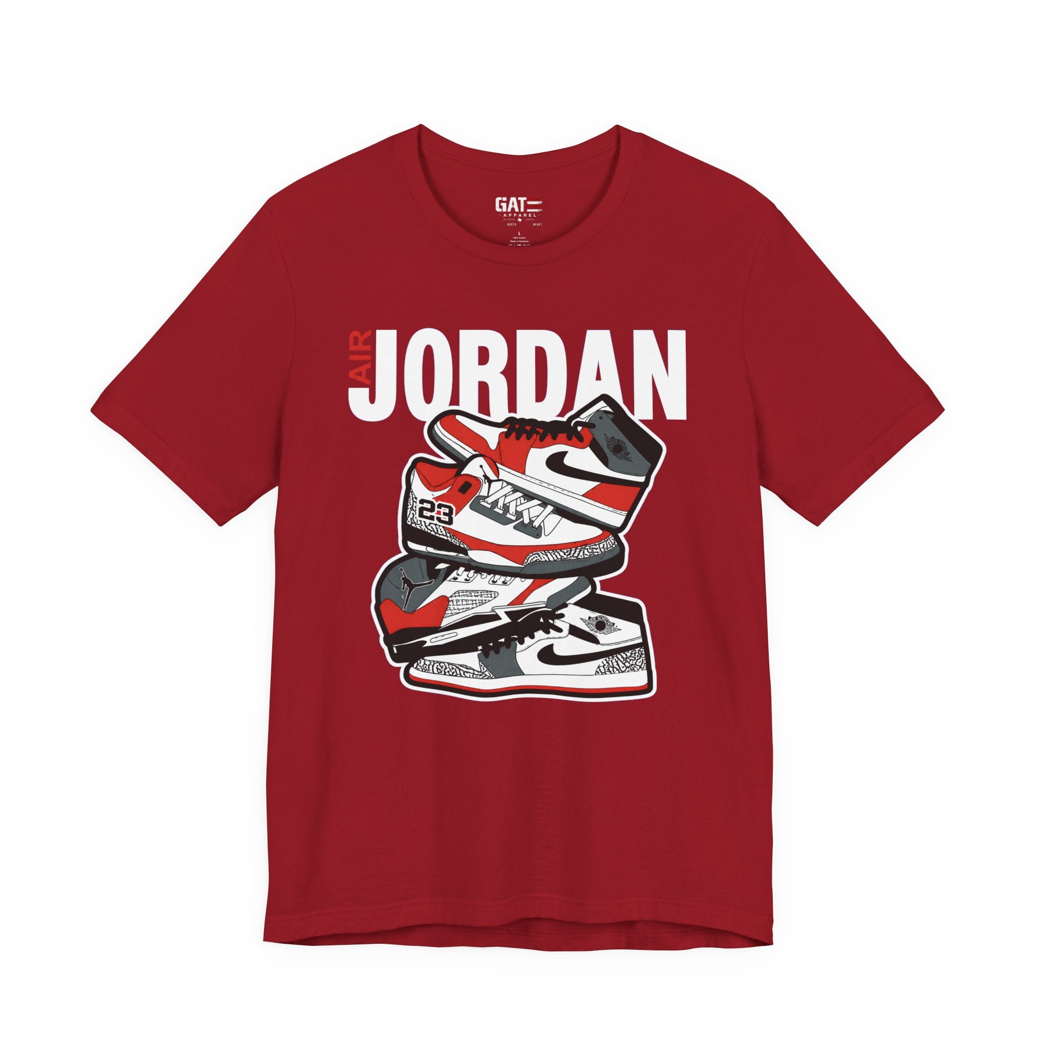 Jordan Sneaker Stack Tee — Retro Air Shoe Graphic T-Shirt