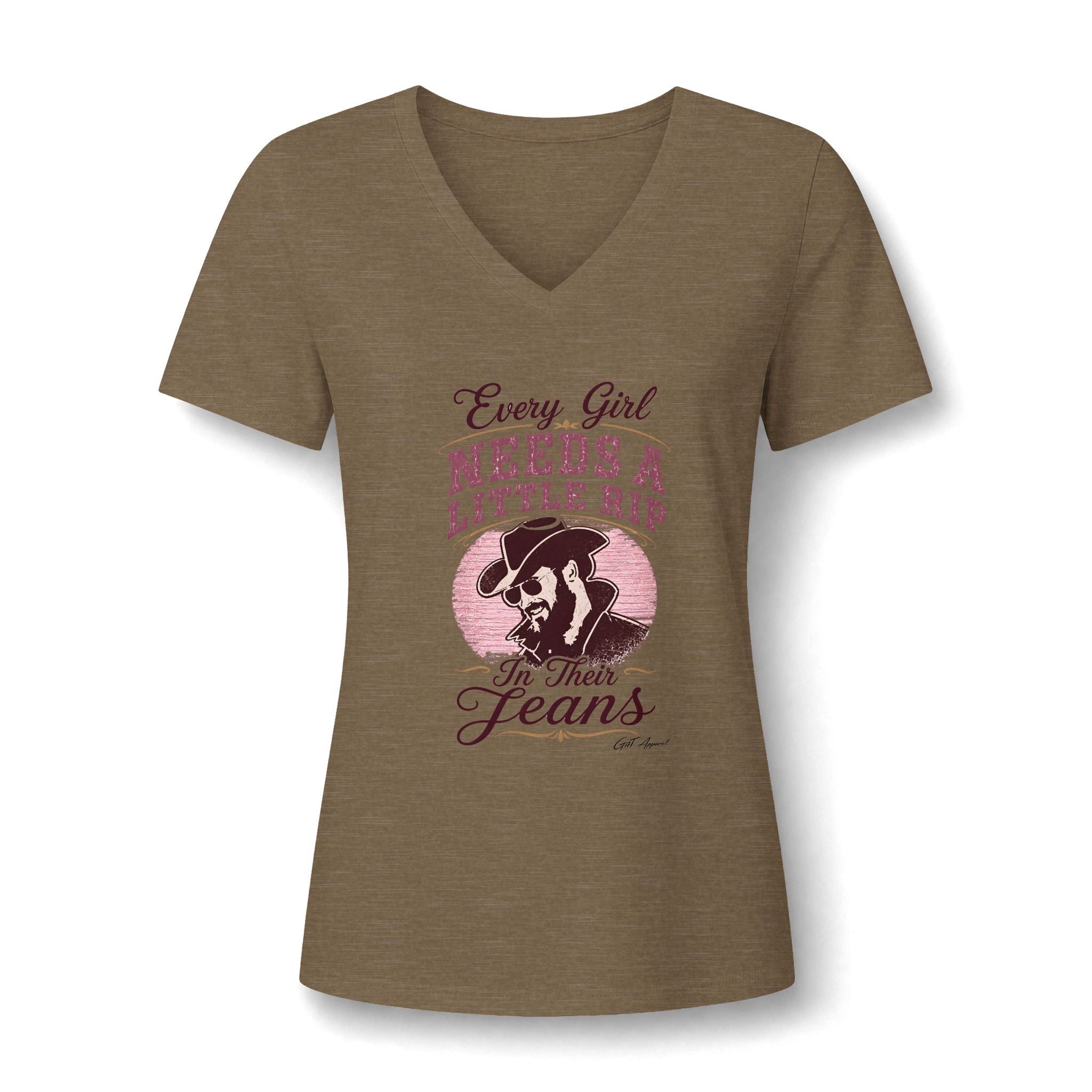 Cowgirl Jeans V-Neck Tee — "Every Girl Needs A Little Rip In Their Jeans"