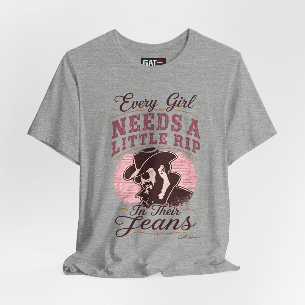 Every Girl Needs A Little Rip In Their Jeans Pink Text Shirt | Dutton Ranch| Yellowstone Inspire Shirt
