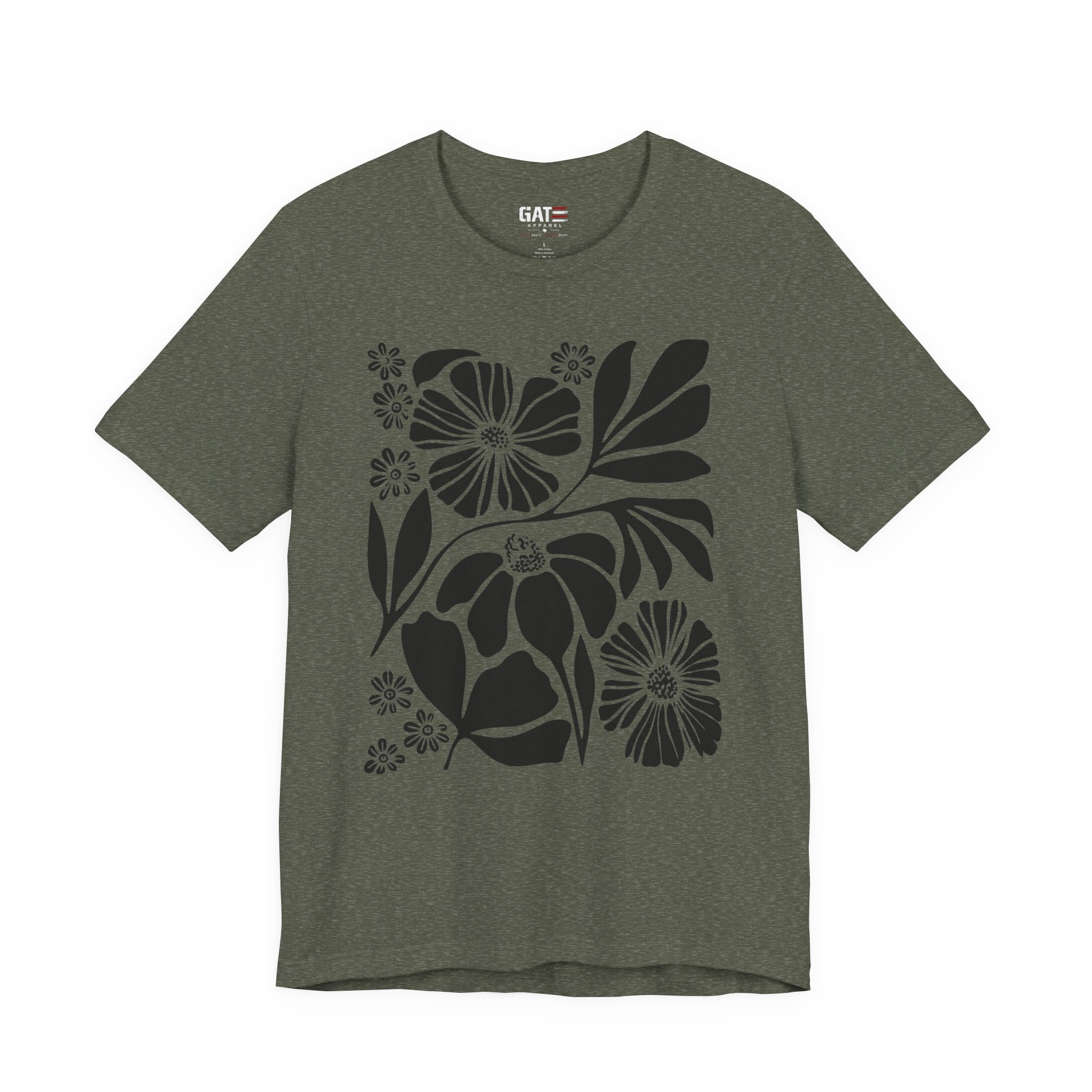 Floral Silhouette Tee — Black Botanical Flower Print