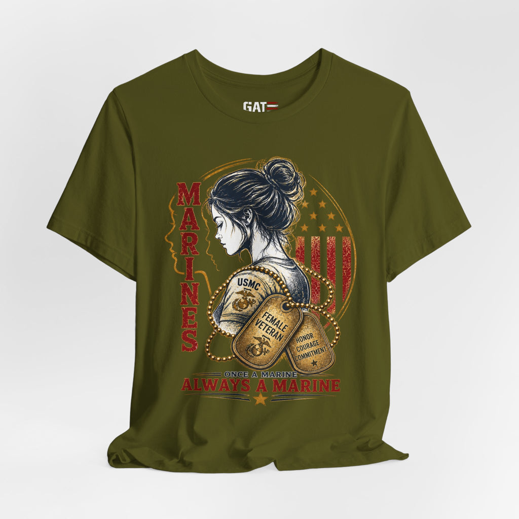 Female Marine Vet T‑Shirt – "Once a Marine, Always a Marine" Patriotic Female Veteran Tee