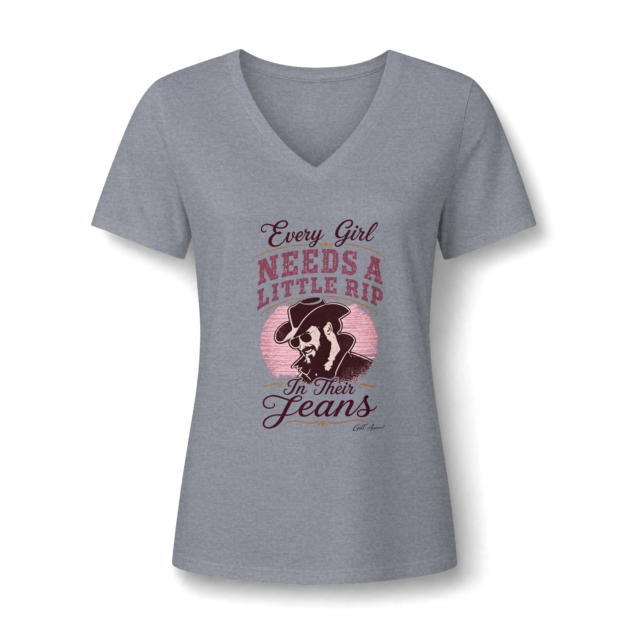 Cowgirl Jeans V-Neck Tee — "Every Girl Needs A Little Rip In Their Jeans"