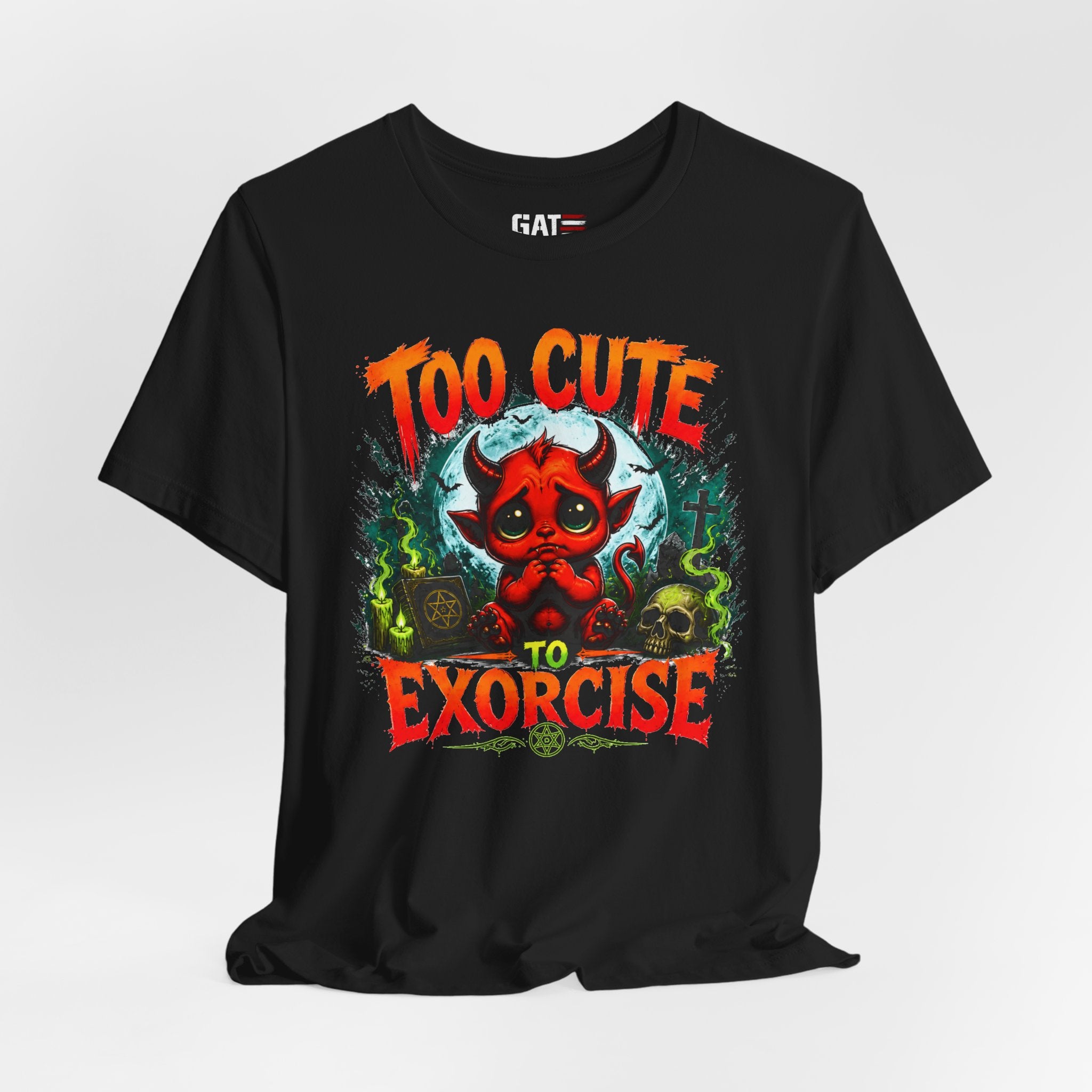 Too Cute to Exorcise T-Shirt — Cute Devil Graphic Tee (Halloween)