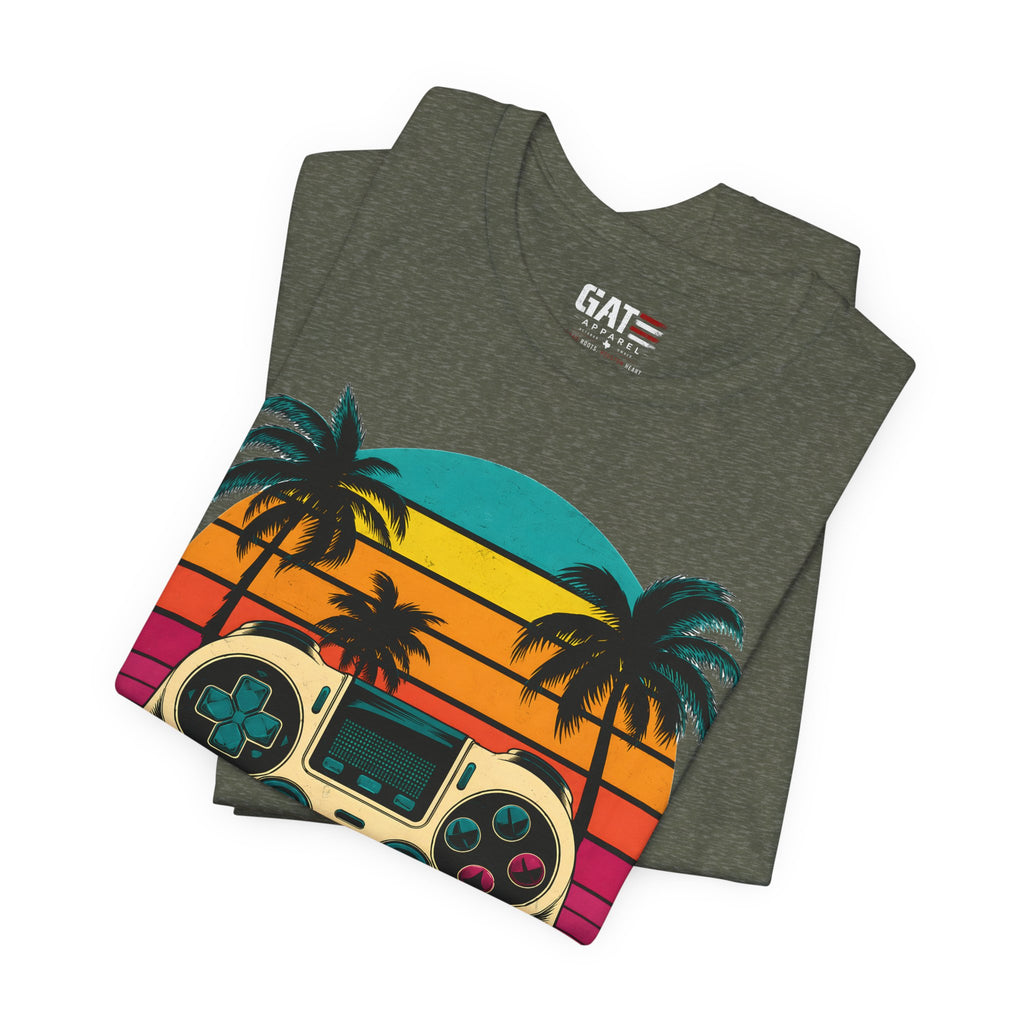 Retro Gaming Shirt, Gamer Sunset Tee, Video Game Controller Shirt, 80s Retro Gamer Gift, Beach Gaming T Shirt