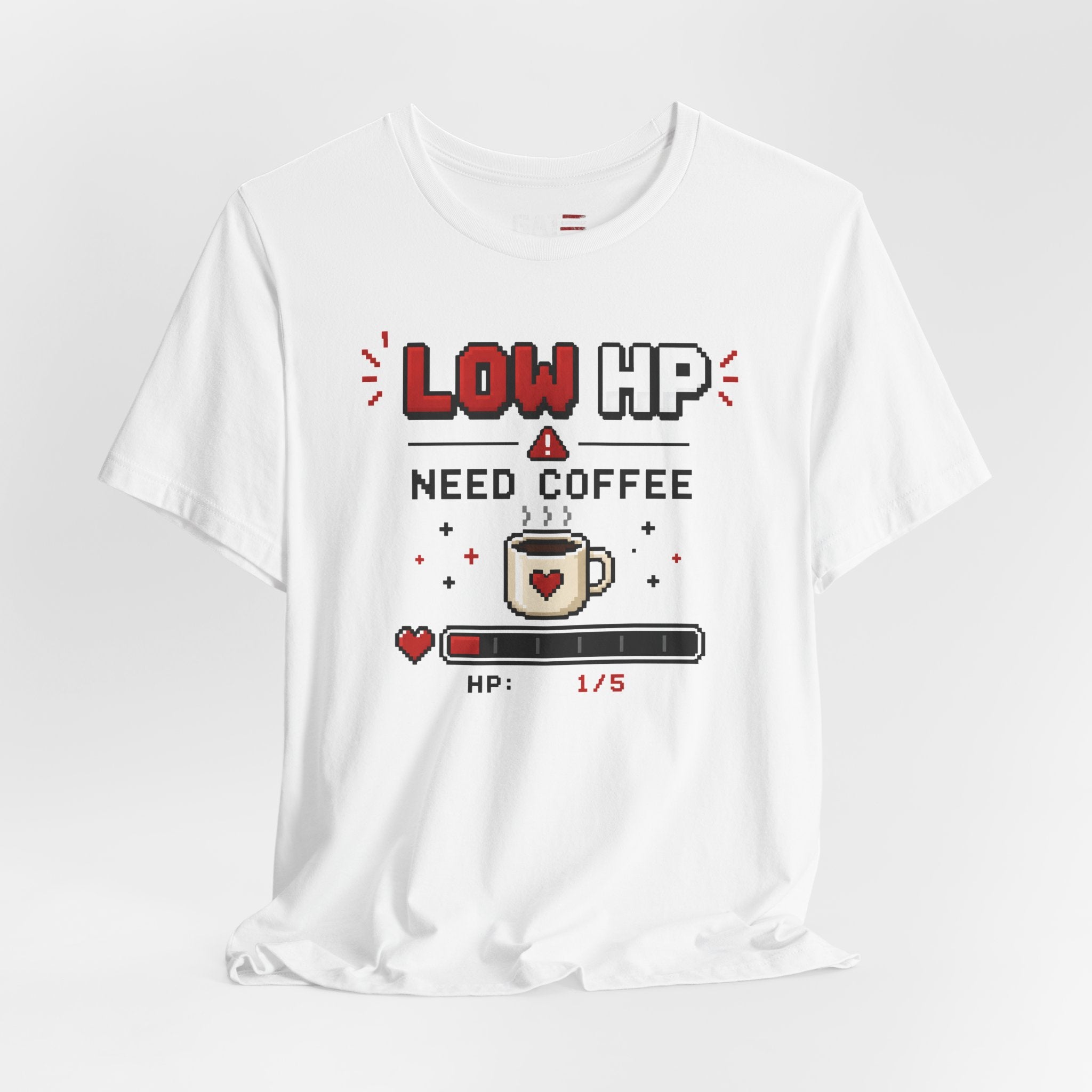 Funny Coffee Lover Shirt, Gamer Coffee Tee, Retro Pixel Art Shirt, Caffeine Addict Gift, Gaming T-Shirt