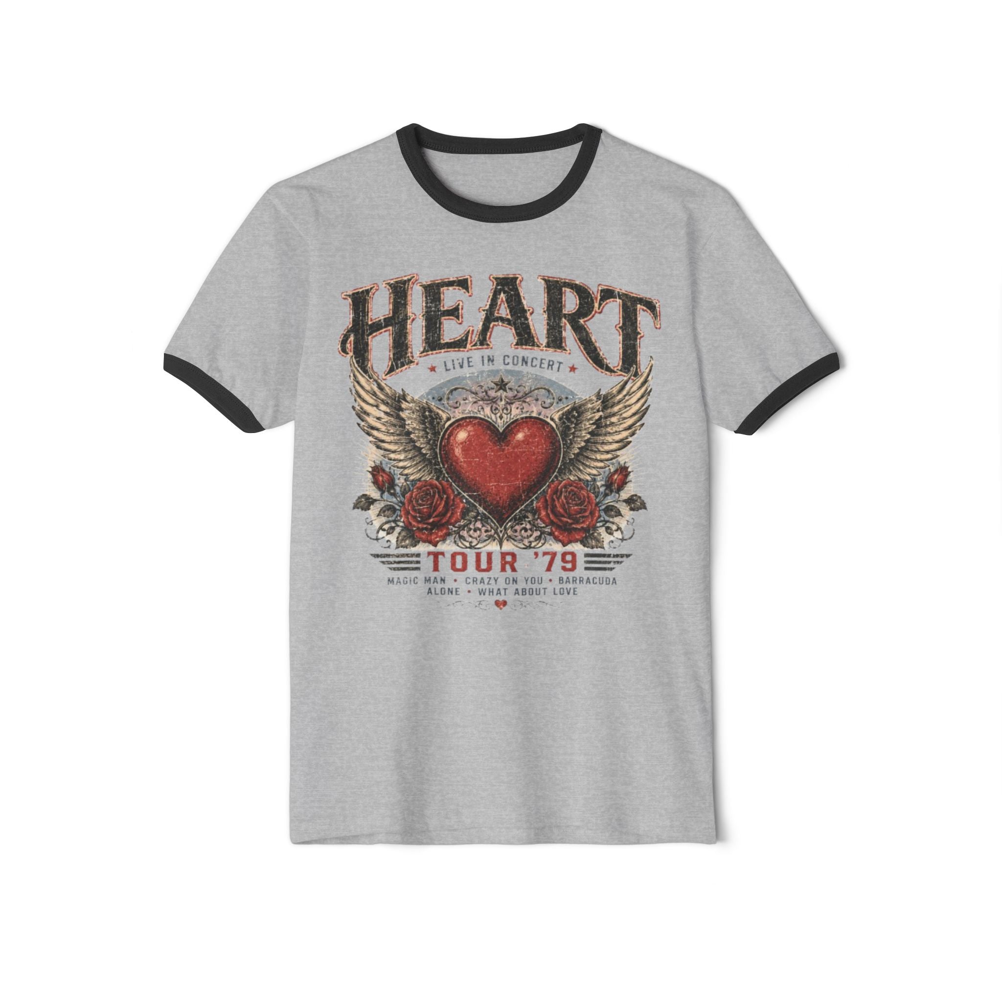 Heart Tour '79 Ringer T‑Shirt — Vintage Winged Heart Band Tee