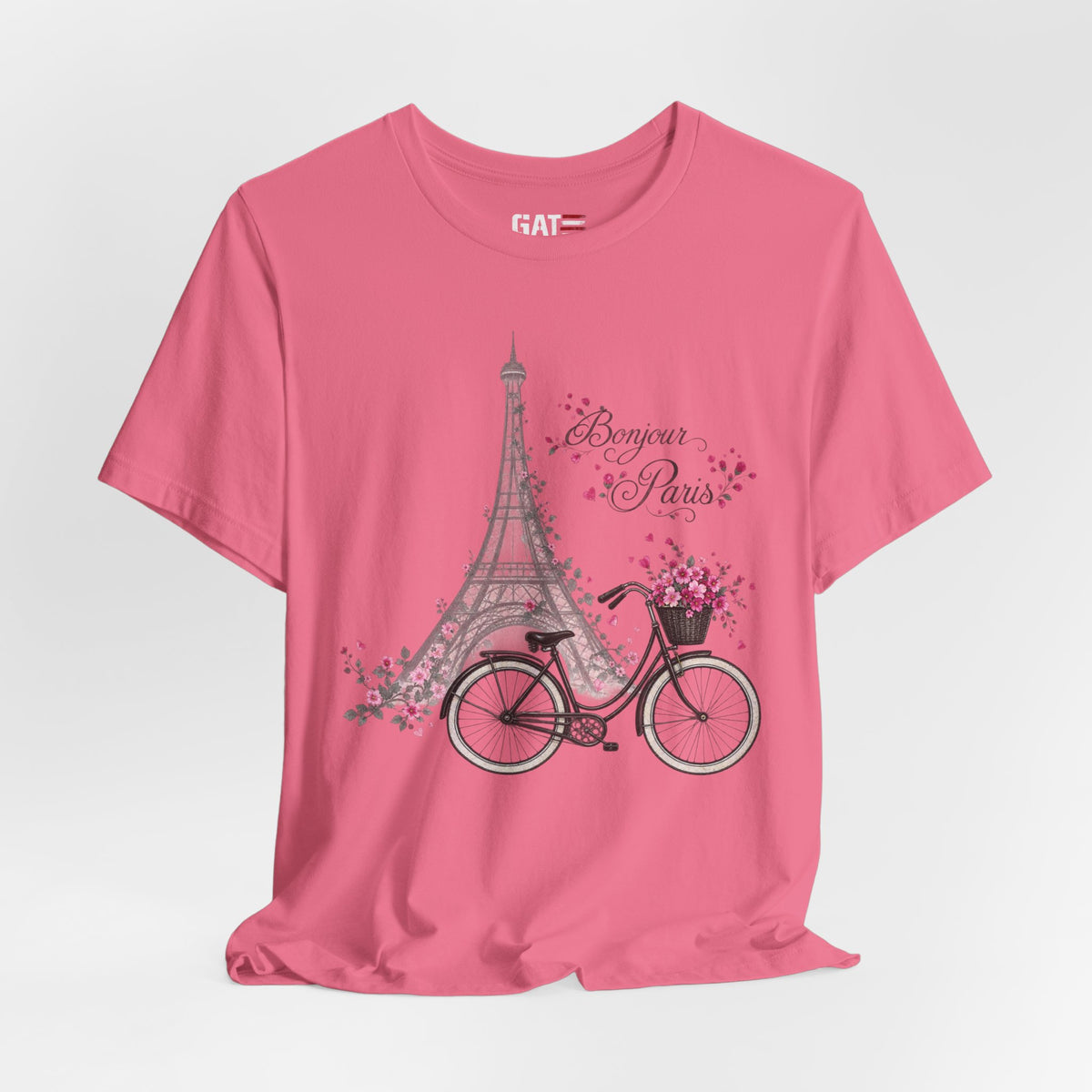 Bonjour Paris Eiffel Tower Bicycle Floral Graphic T-Shirt - alternate product image