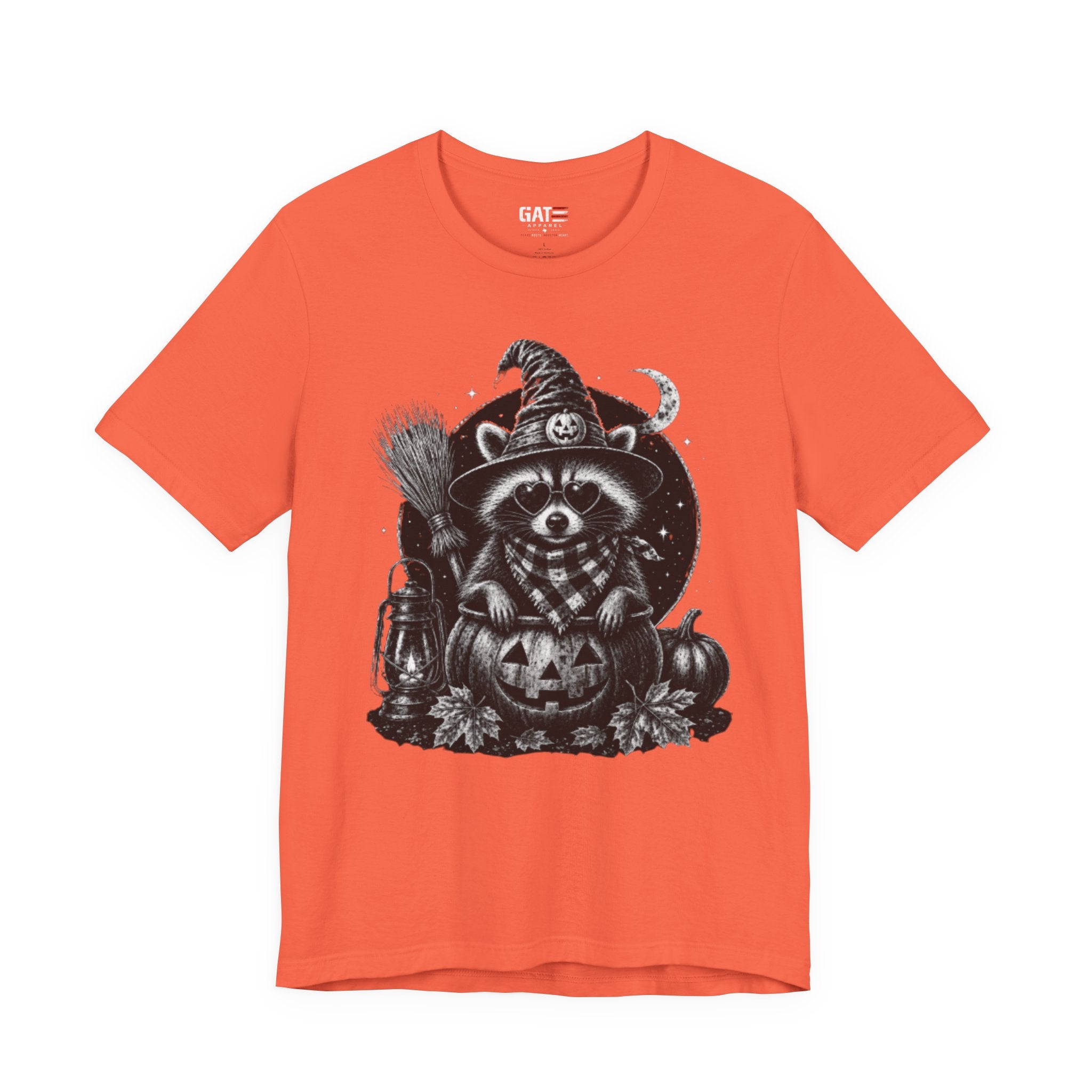 Halloween Raccoon Witch T‑Shirt — Cute Spooky Pumpkin Tee