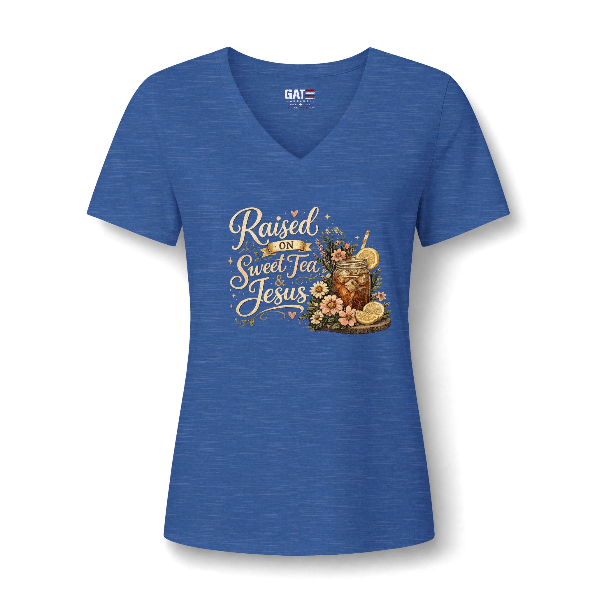 Raised on Sweet Tea V-Neck Tee — Southern Floral Graphic Shirt