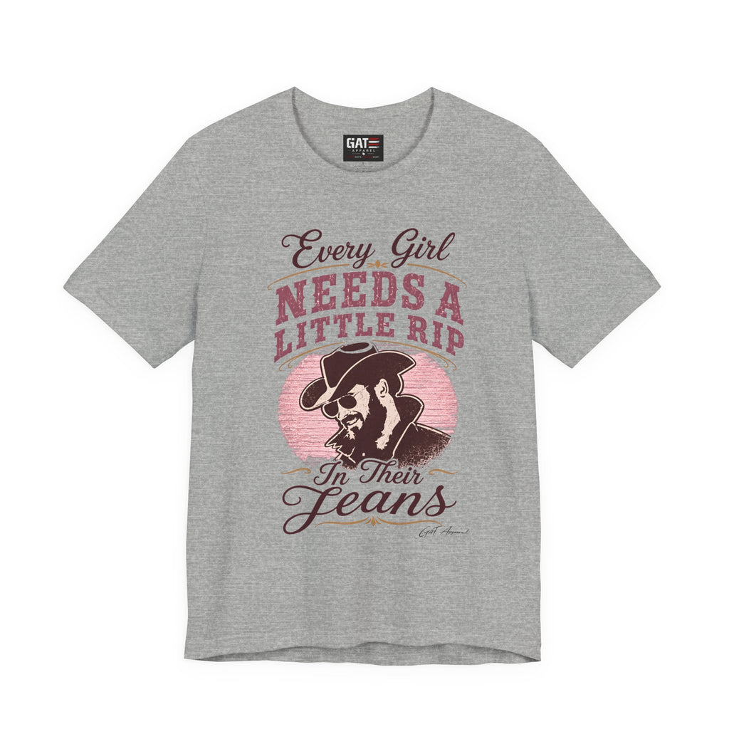Every Girl Needs A Little Rip In Their Jeans Pink Text Shirt | Dutton Ranch| Yellowstone Inspire Shirt