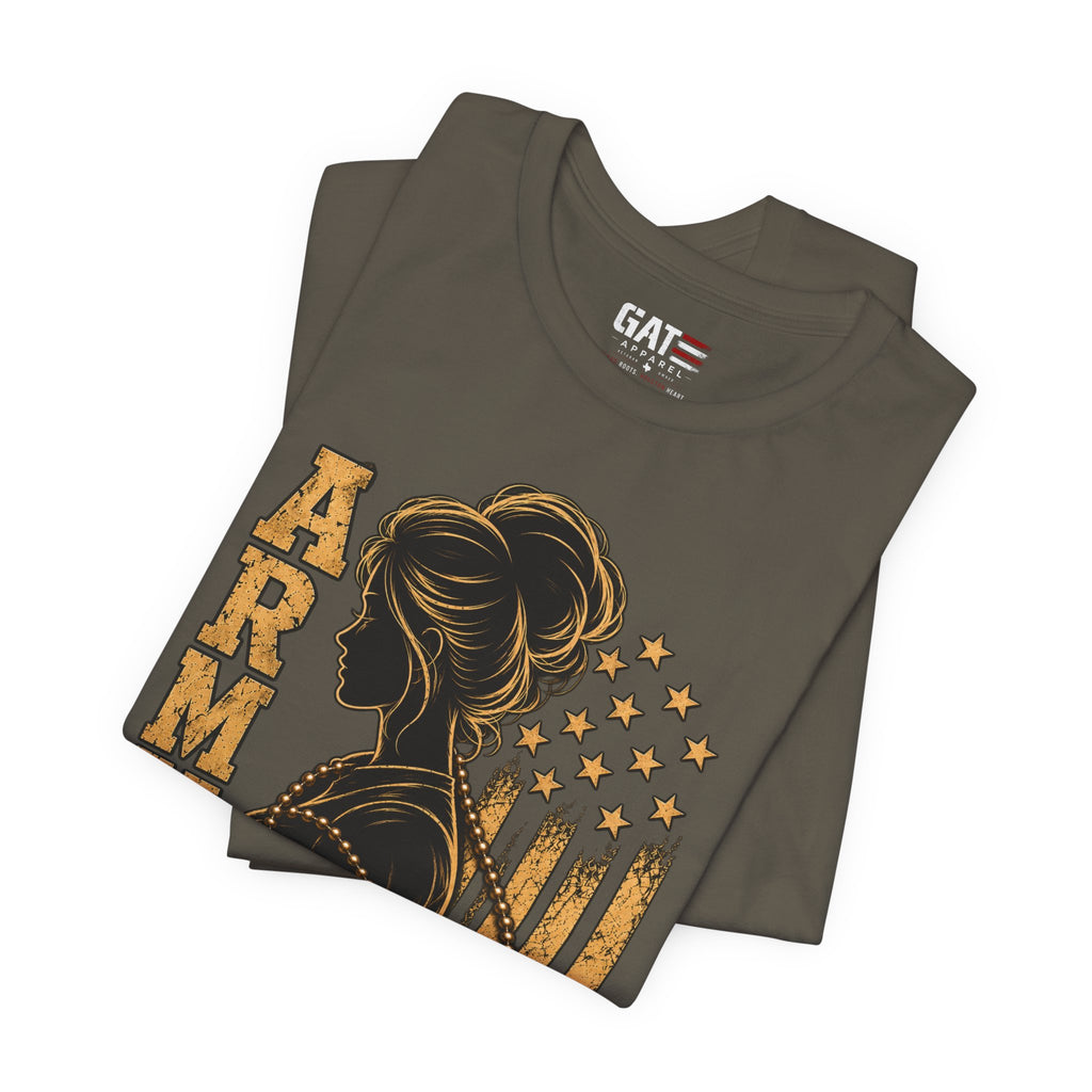 Female Army Vet Tee – Proud Military Mom Shirt with Dog Tags & American Flag