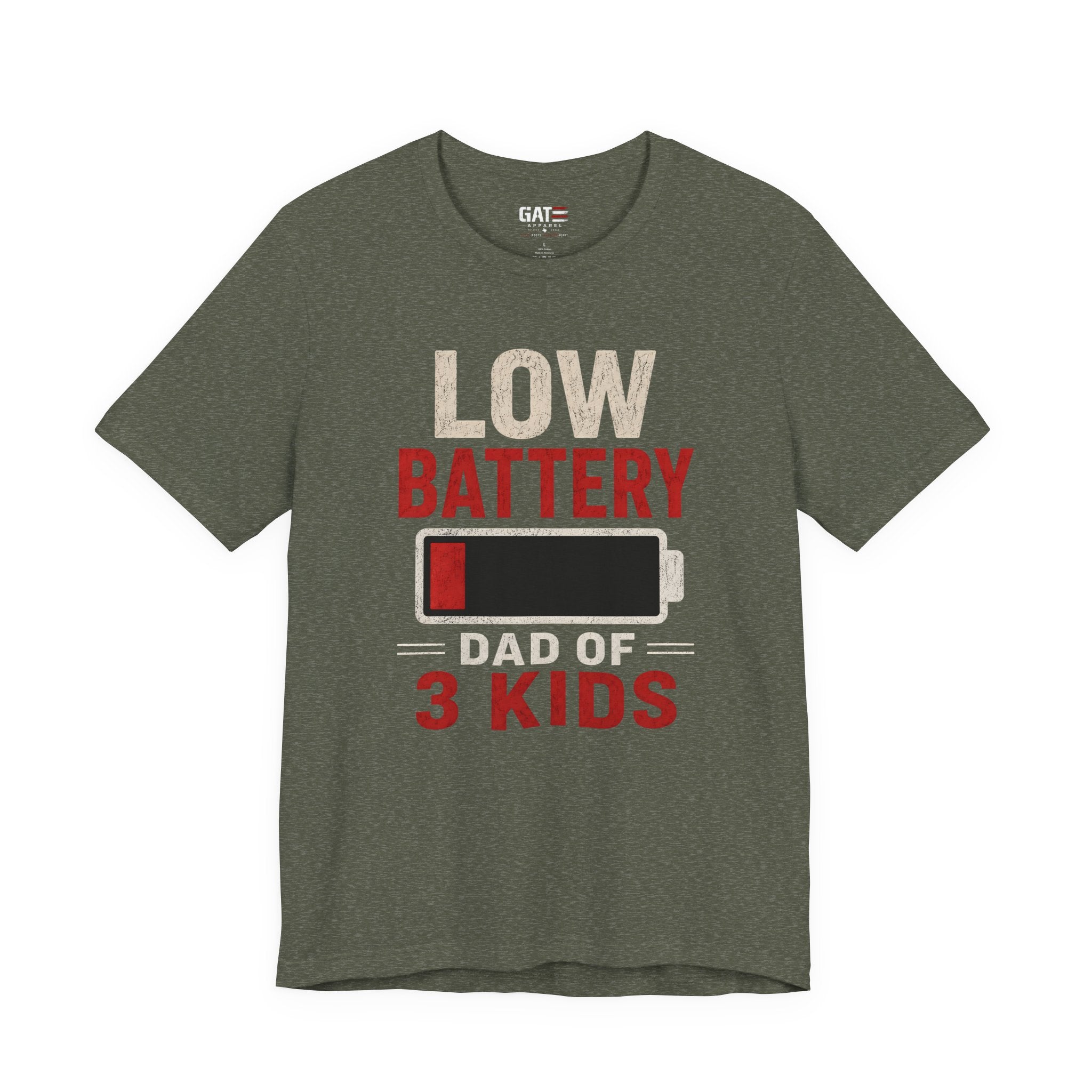 Low Battery Dad of 3 Kids Shirt, Funny Tired Dad Tee, Father of Four Gift, Parenting Humor Shirt, Exhausted Dad Graphic Tee