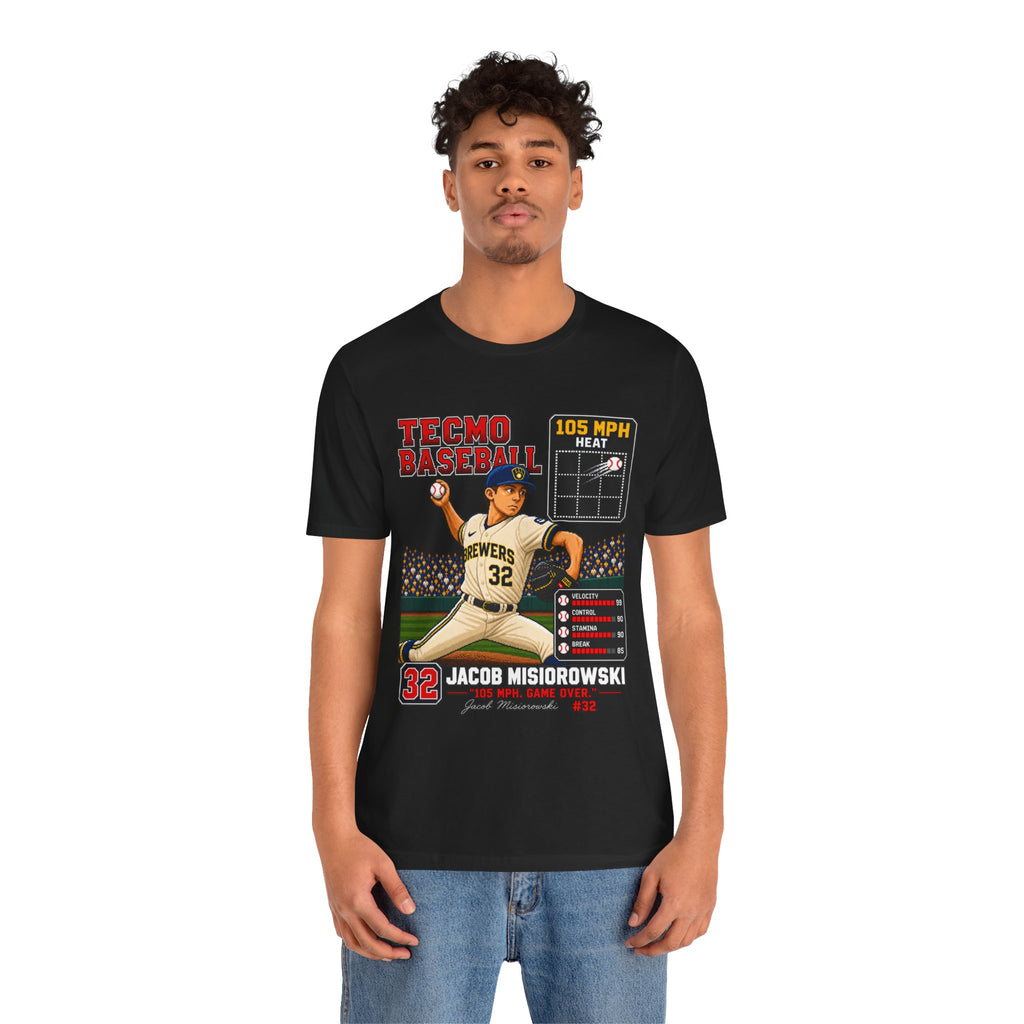Tecmo Baseball Pitcher Graphic Tee — Jacob Misiorowski #32 Vintage Video Game Style