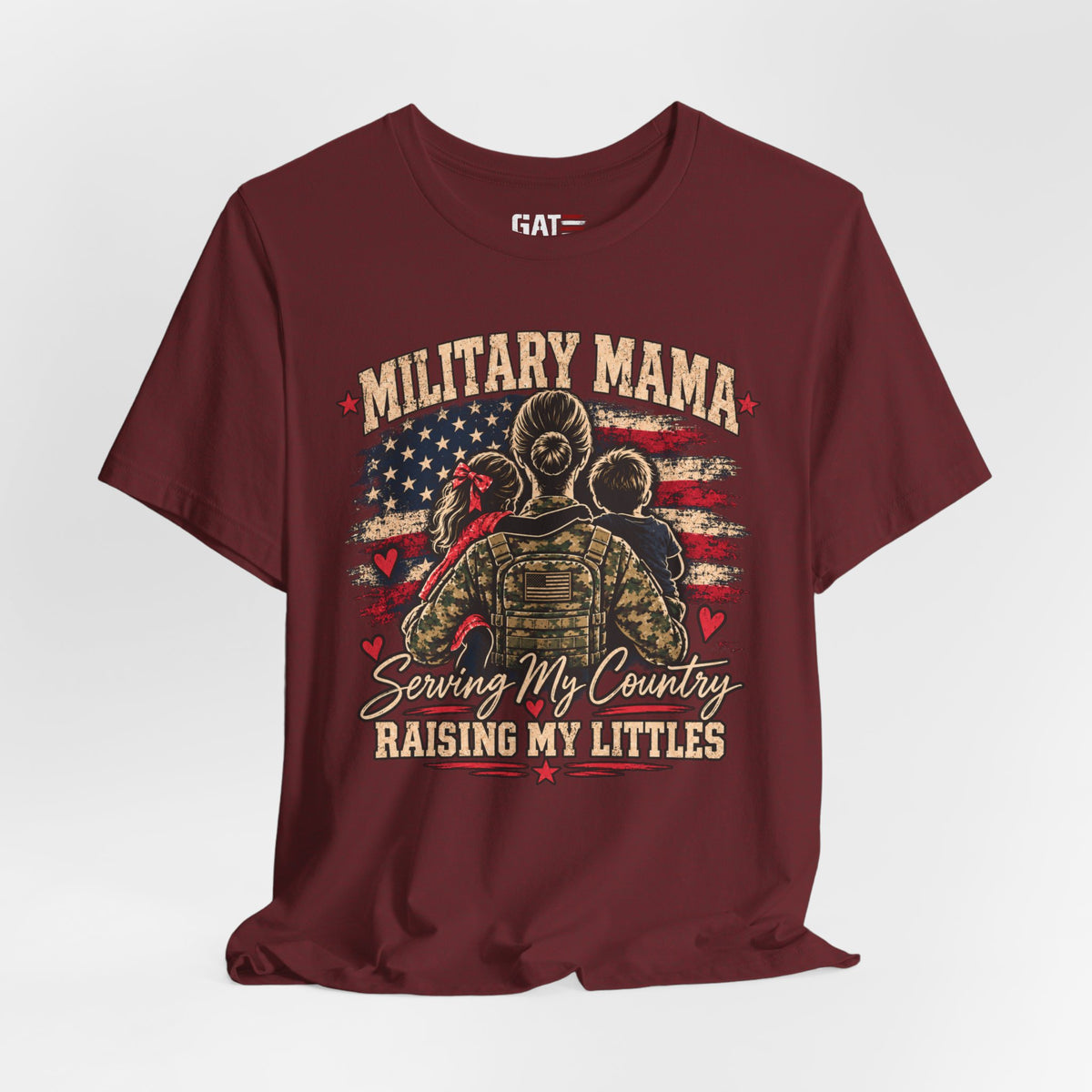 Military Mama T-Shirt – "Serving My Country, Raising My Littles" Patriotic Mom Tee