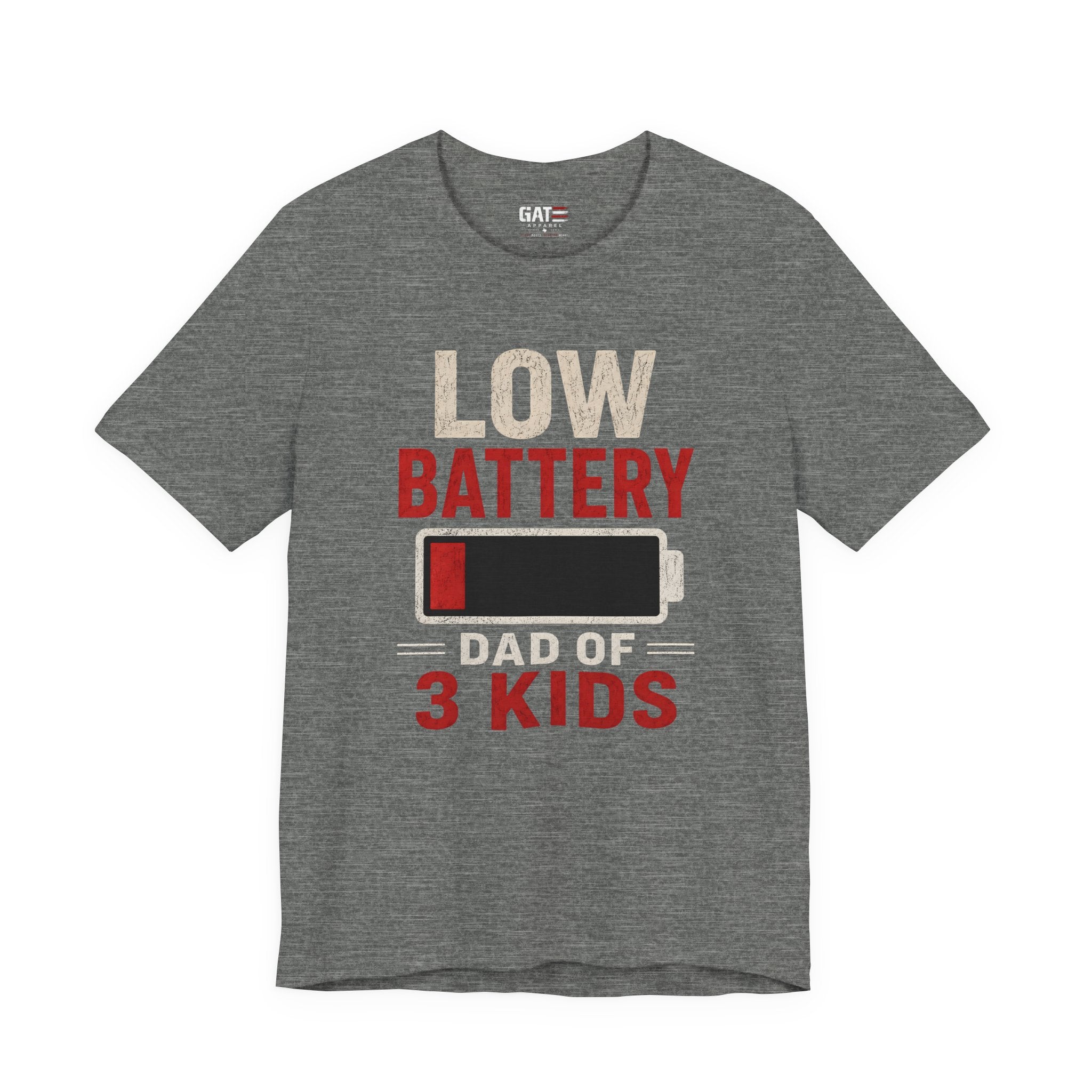 Low Battery Dad of 3 Kids Shirt, Funny Tired Dad Tee, Father of Four Gift, Parenting Humor Shirt, Exhausted Dad Graphic Tee