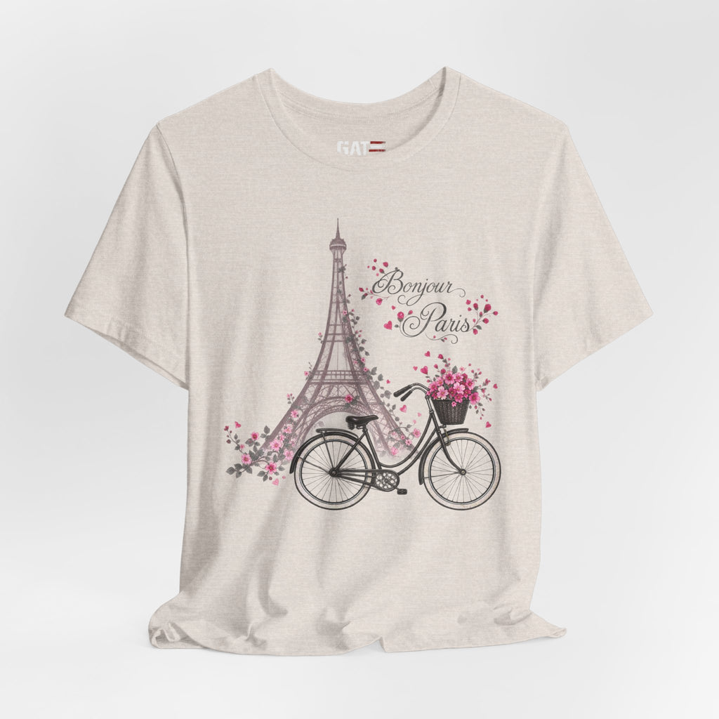 Bonjour Paris Eiffel Tower bicycle and floral graphic T-shirt - product image 34