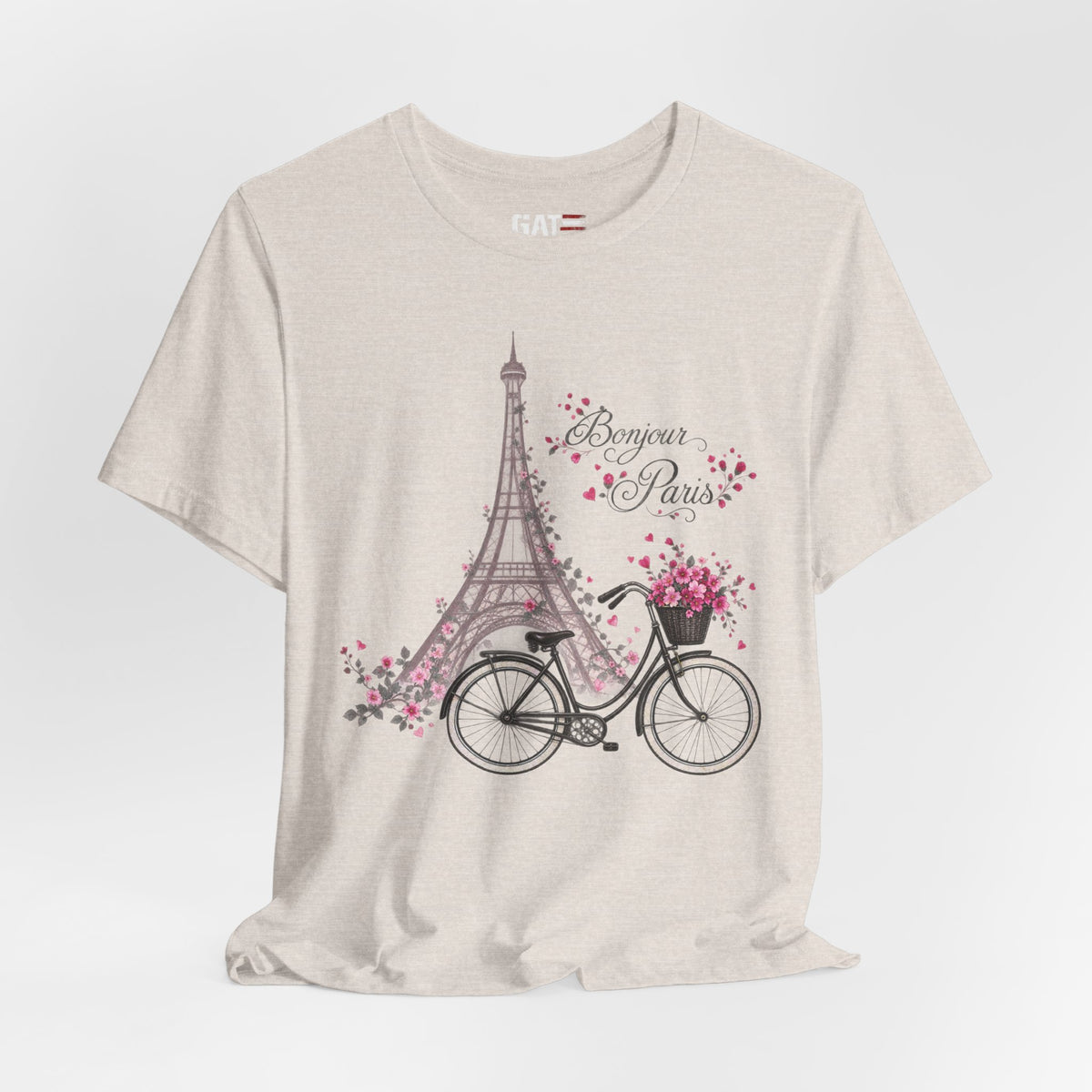 Bonjour Paris Eiffel Tower bicycle and floral graphic T-shirt - product image 34