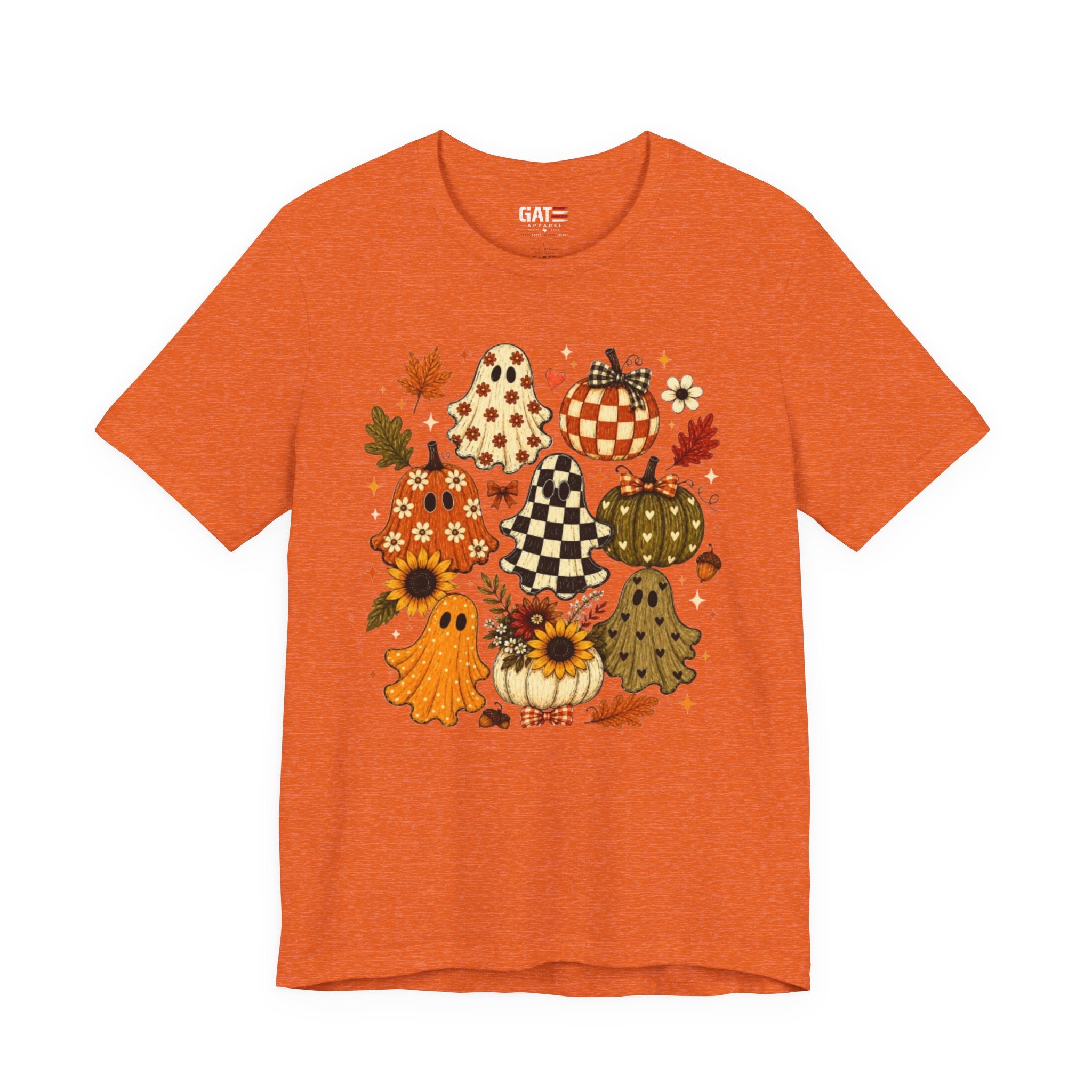 Halloween Pumpkin Ghosts Tee — Autumn Sunflower Fall Graphic T-Shirt