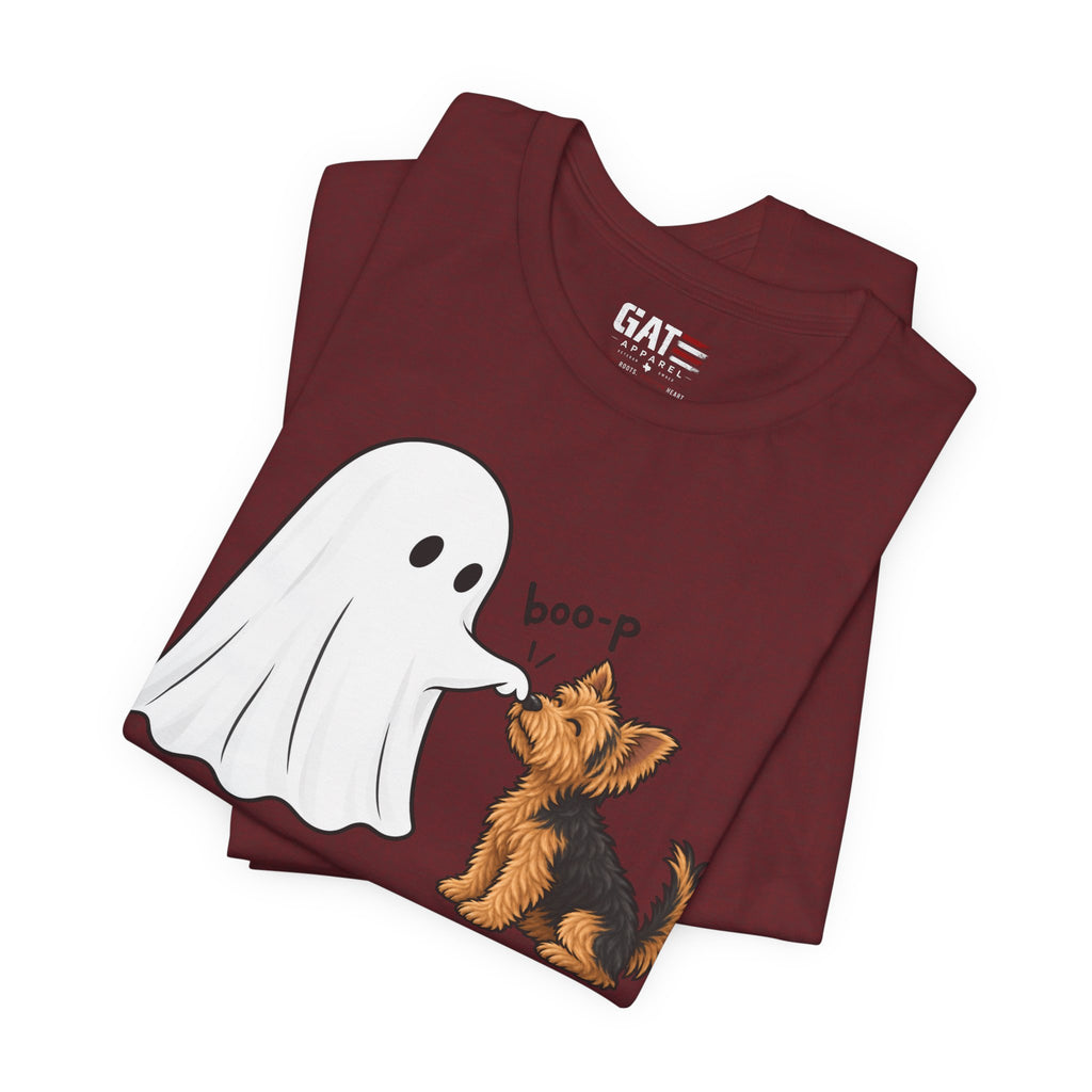 Halloween Ghost & Terrier— "boo-p" Cute Dog Halloween T-Shirt