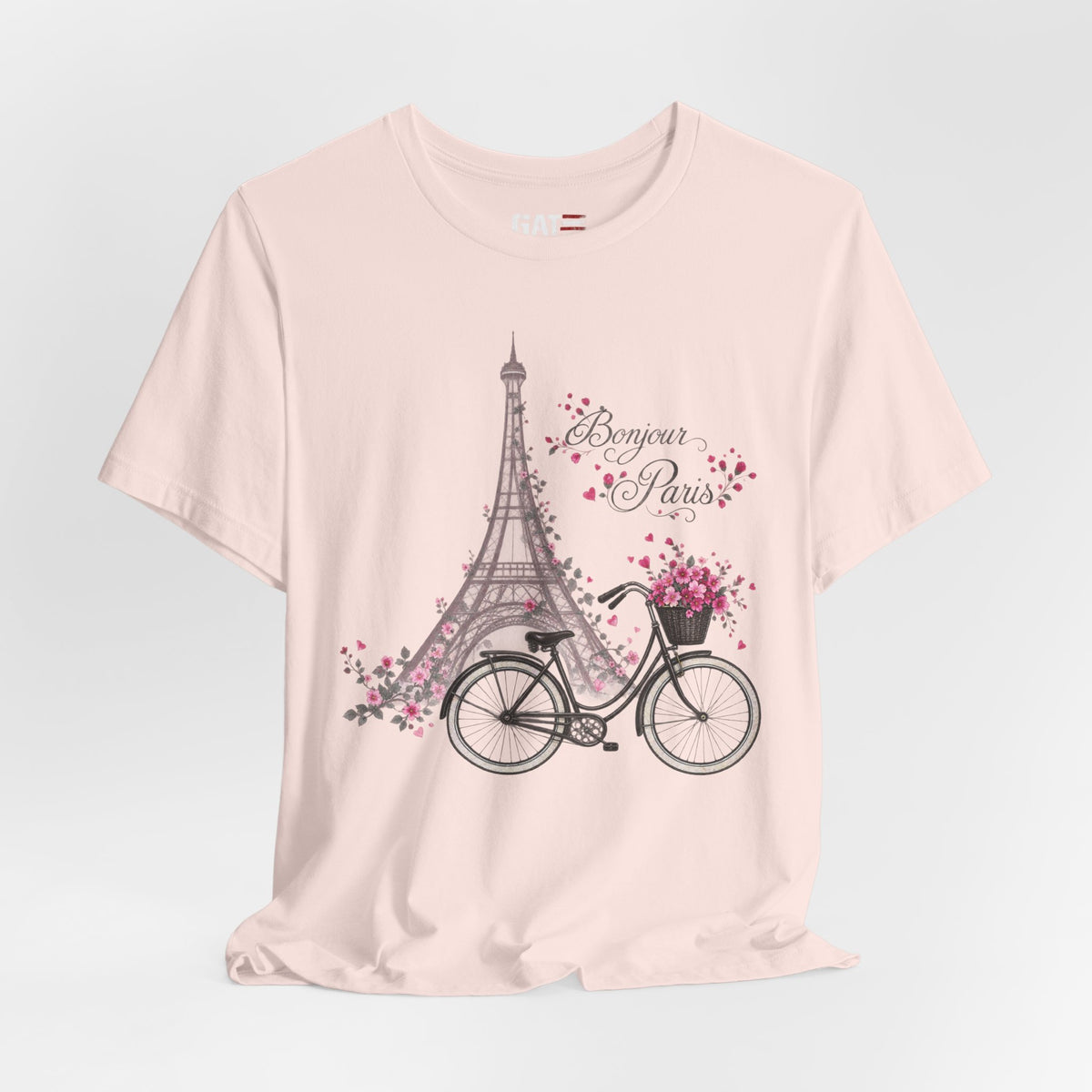 Bonjour Paris Eiffel Tower bicycle and floral graphic T-shirt - product image 25