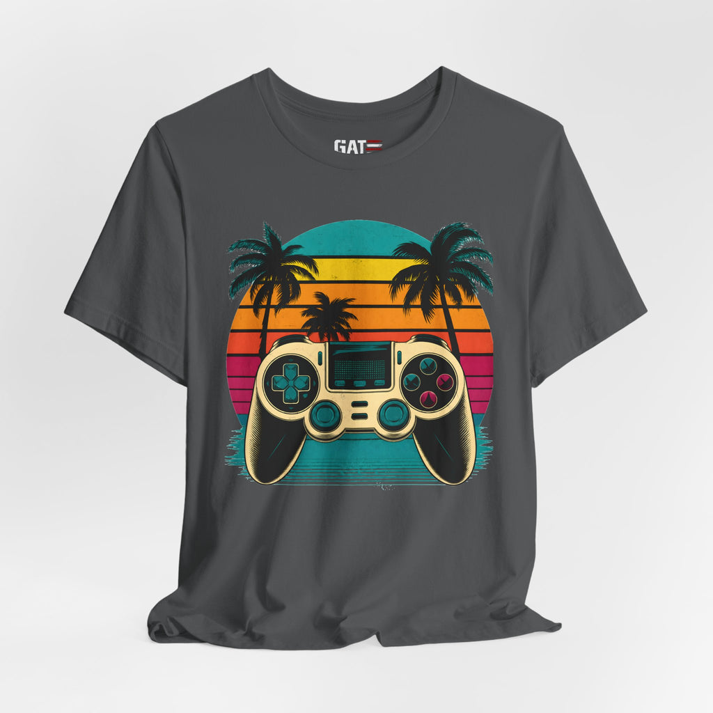 Retro Gaming Shirt, Gamer Sunset Tee, Video Game Controller Shirt, 80s Retro Gamer Gift, Beach Gaming T Shirt