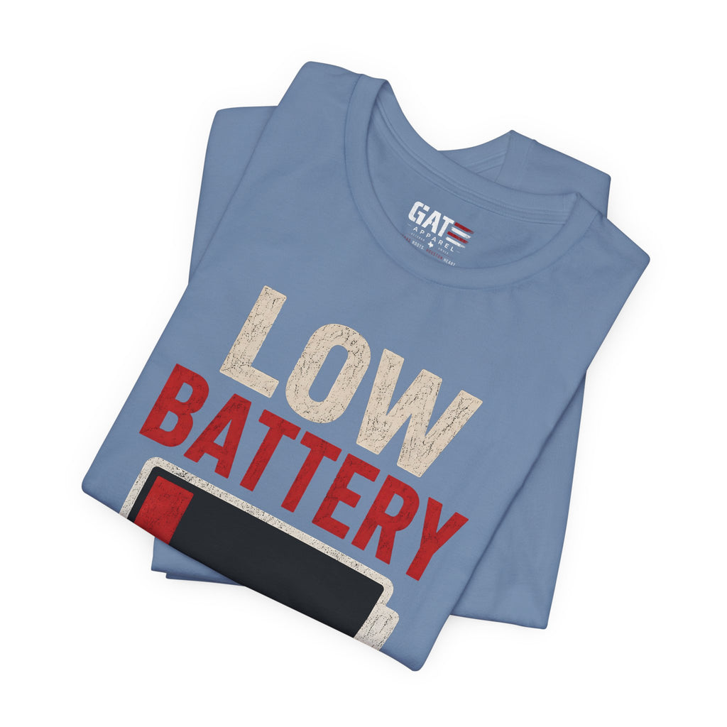 Low Battery Dad of 3 Kids Shirt, Funny Tired Dad Tee, Father of Four Gift, Parenting Humor Shirt, Exhausted Dad Graphic Tee
