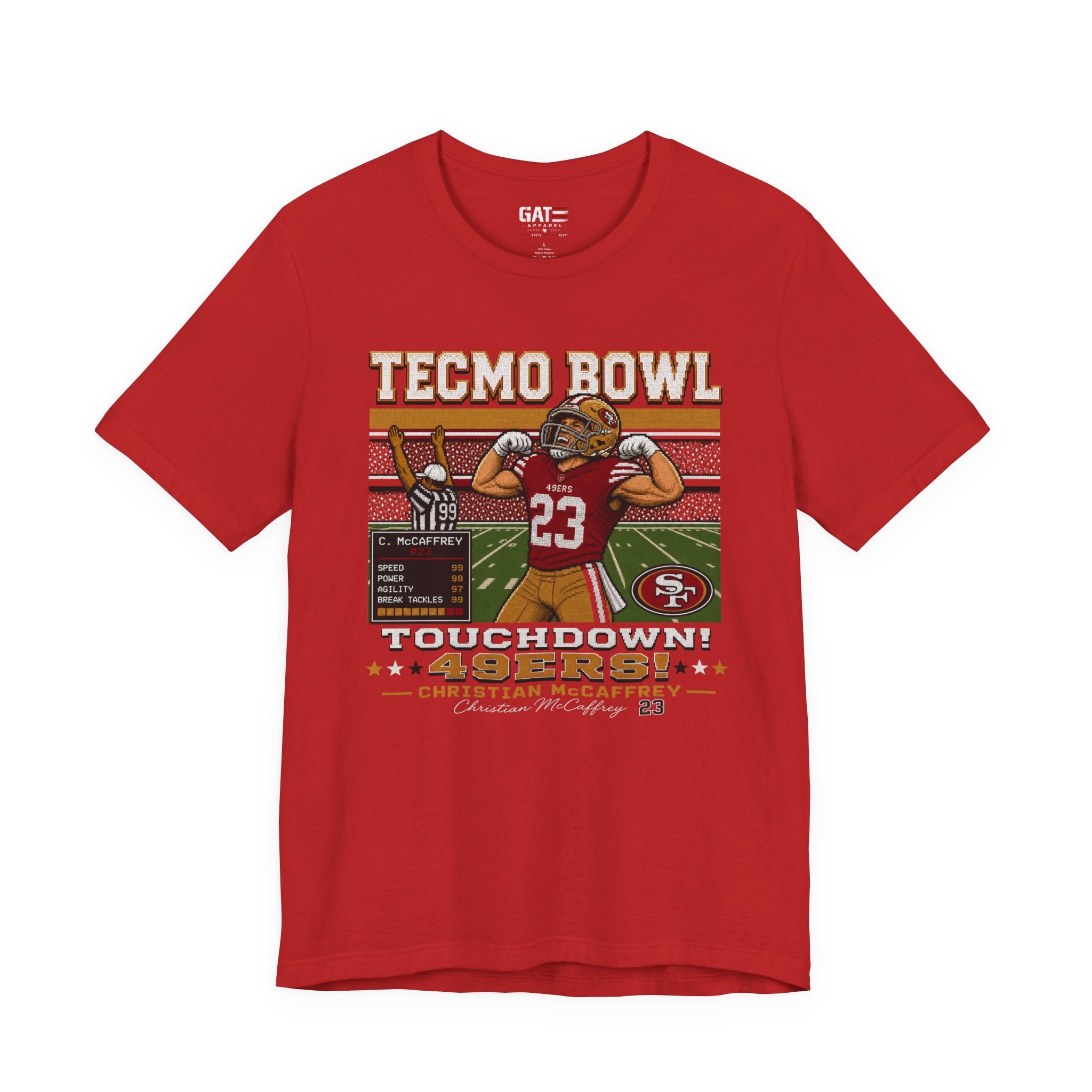 Christian McCaffrey Tecmo Bowl Shirt, Retro Football Graphic Tee, Vintage Pixel Art Touchdown T Shirt, Game Day Gift