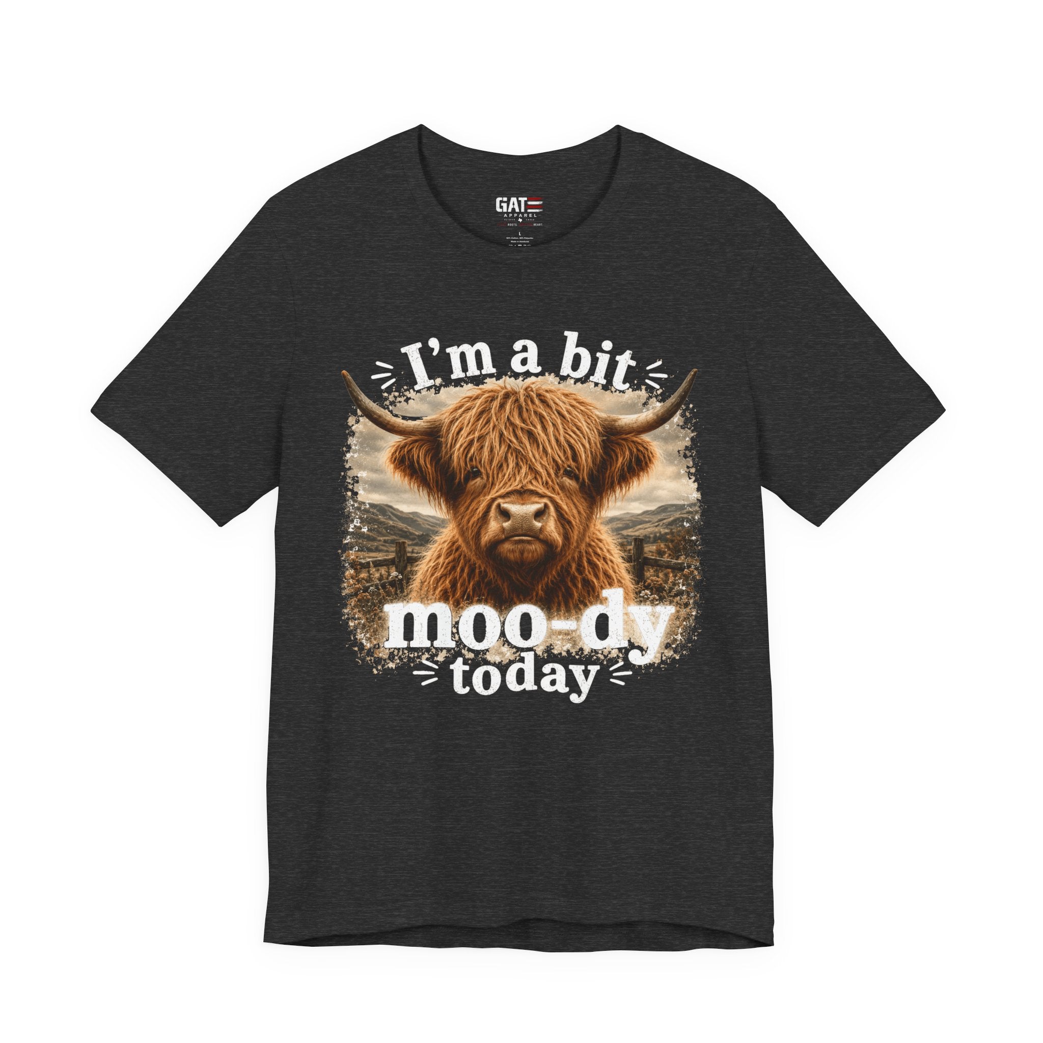 I’m a Bit Moo-dy Today Tee — Funny Highland Cow Graphic T-Shirt