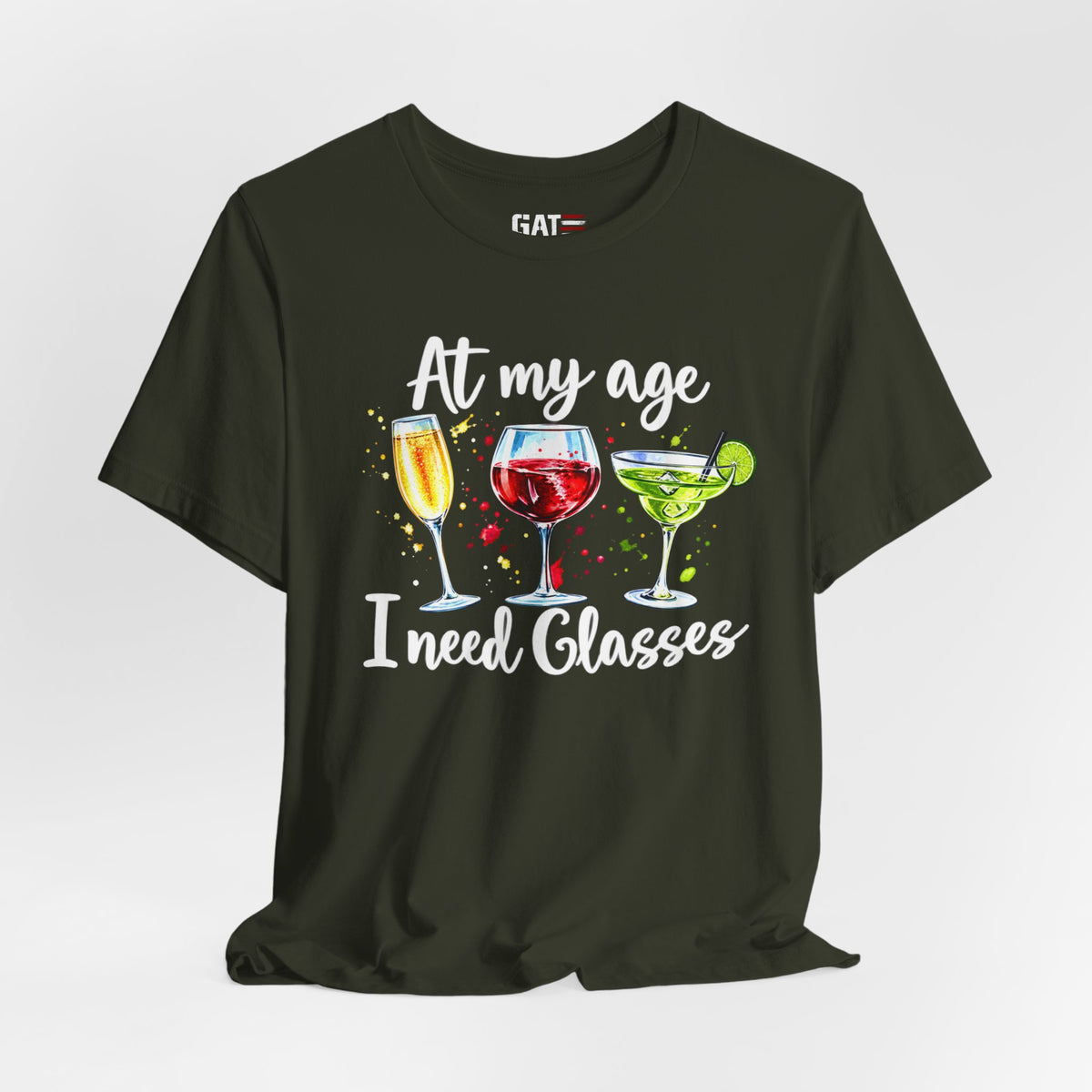 At My Age I Need Glasses humorous cocktail glasses graphic T-shirt - product image 21